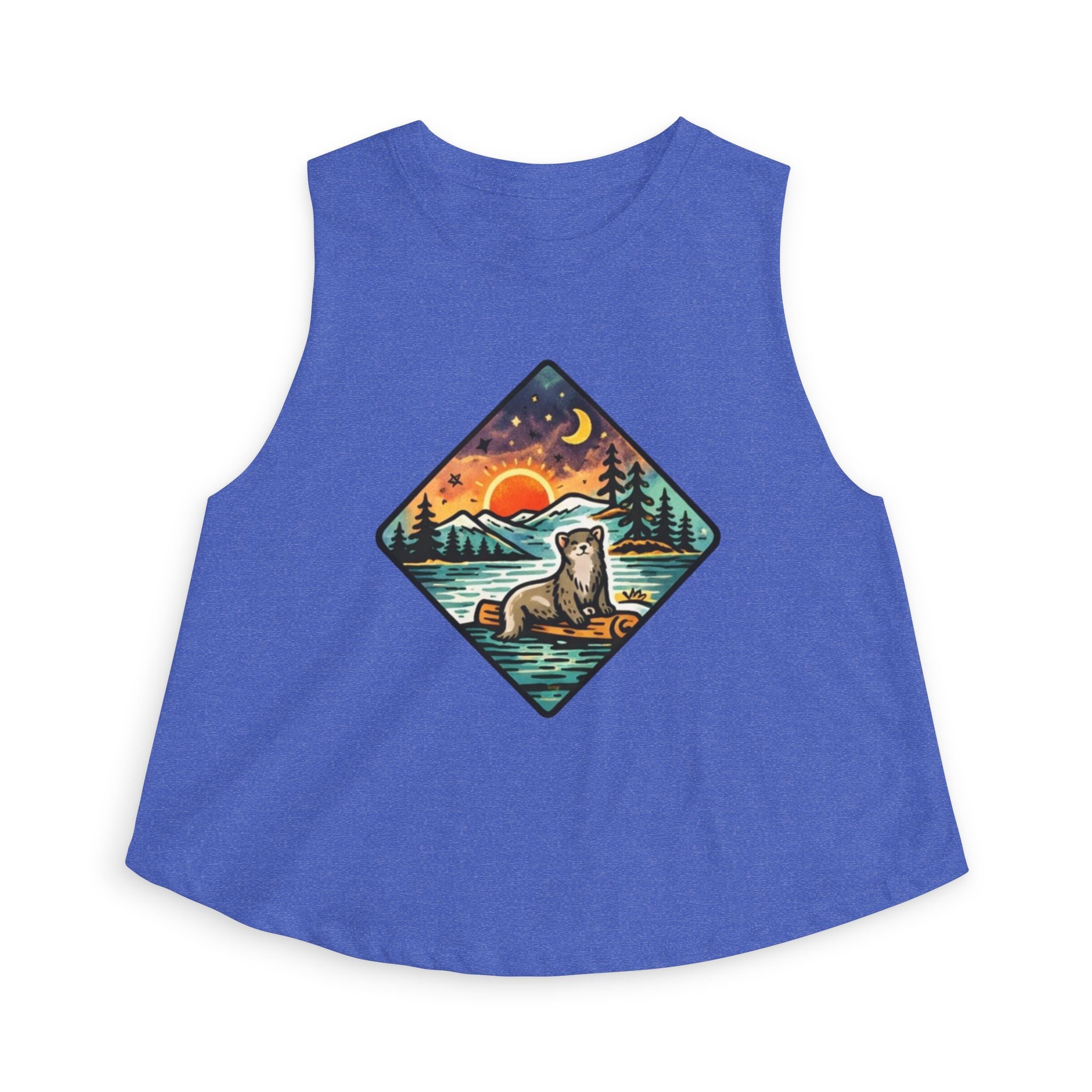 Retro Otter Sunset Galaxy Crop Top | Mountainscape Graphic
