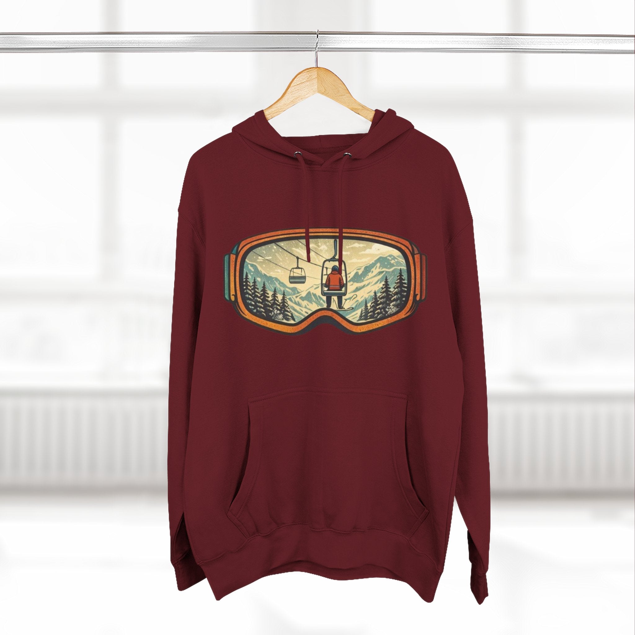 Ski Goggles Graphic Hoodie | Mountain Lift Scene Pullover