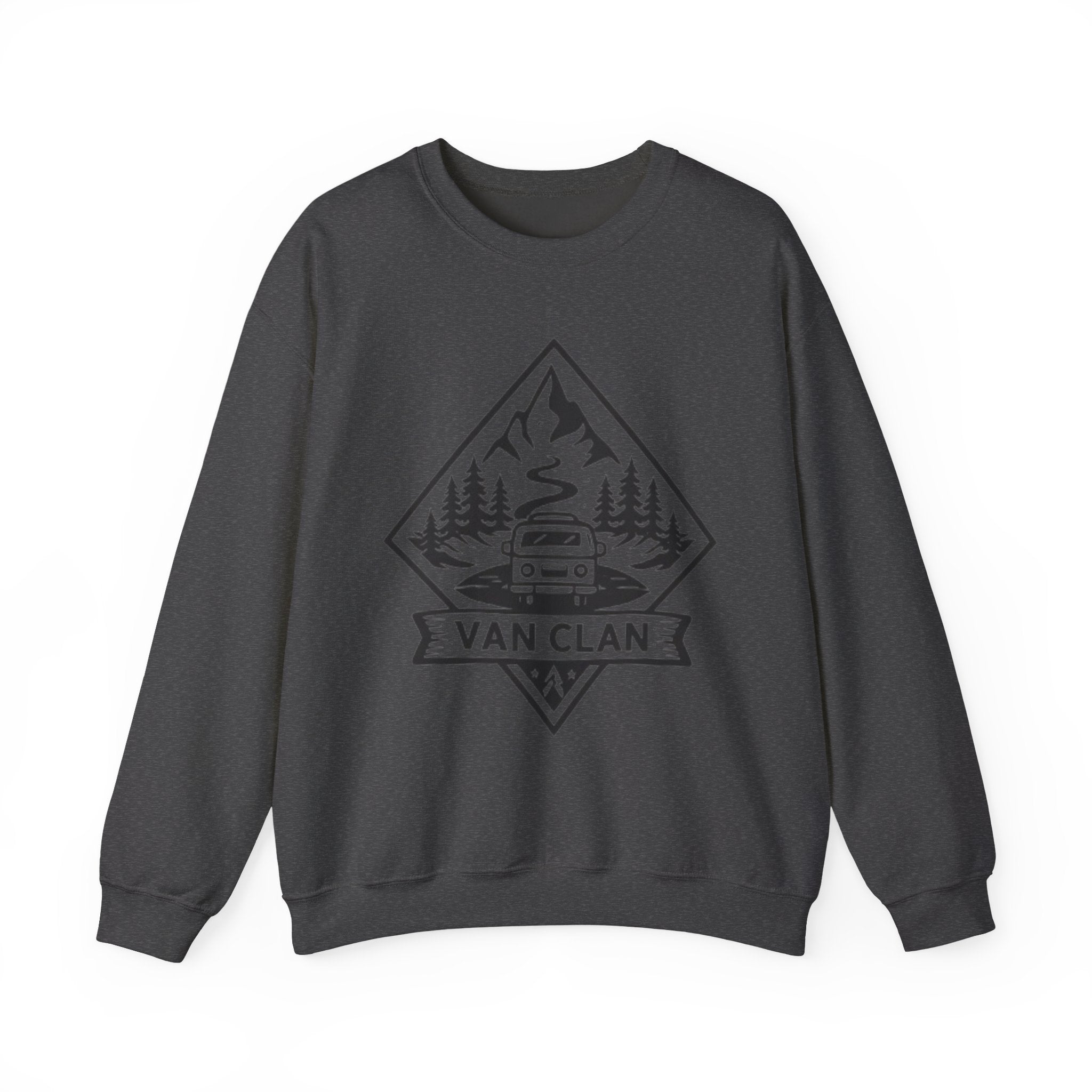 Van Clan Crewneck Sweatshirt | Vintage Camper Van Mountain Graphic