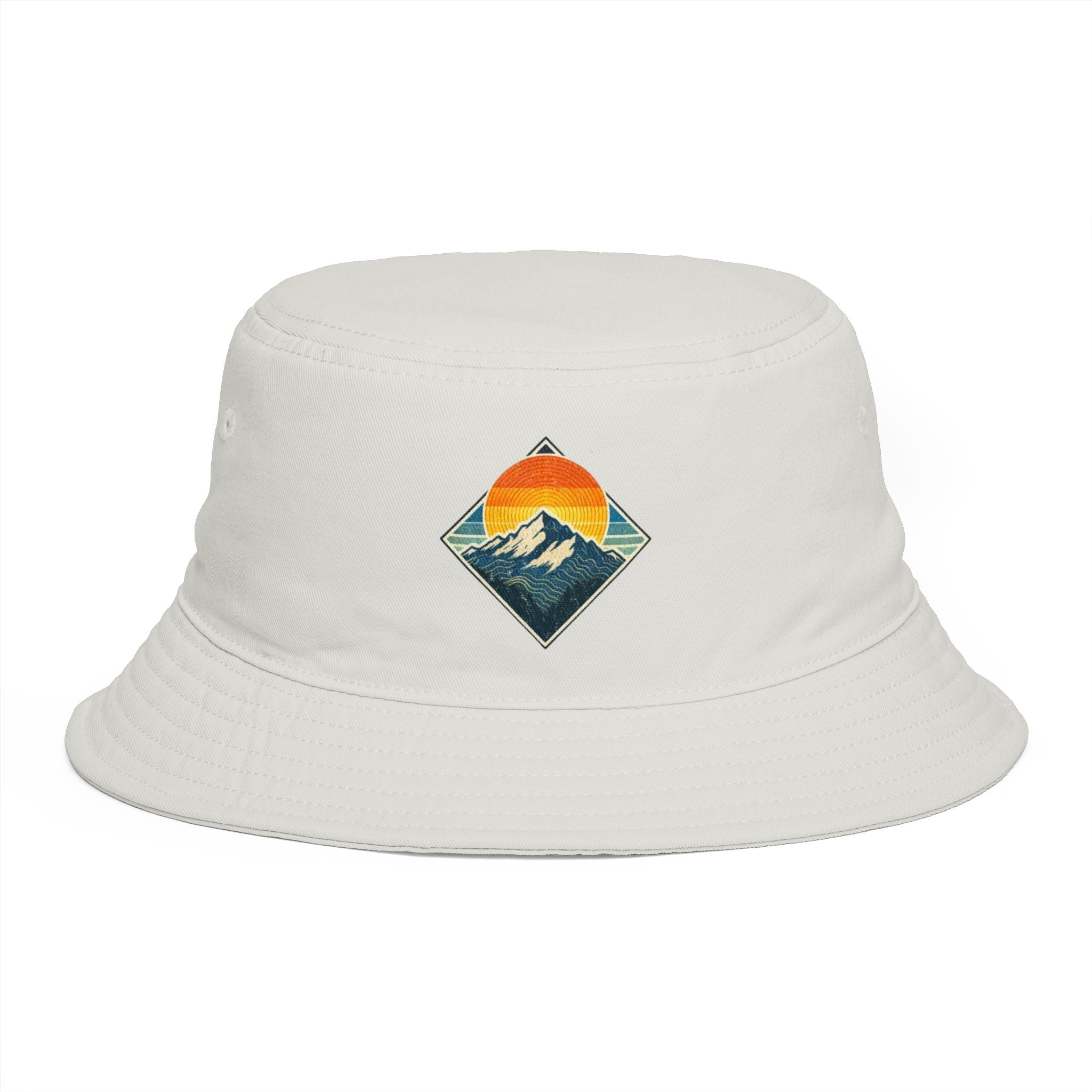 Mountain Sunset Bucket Hat | Retro Outdoor Hiking Patch