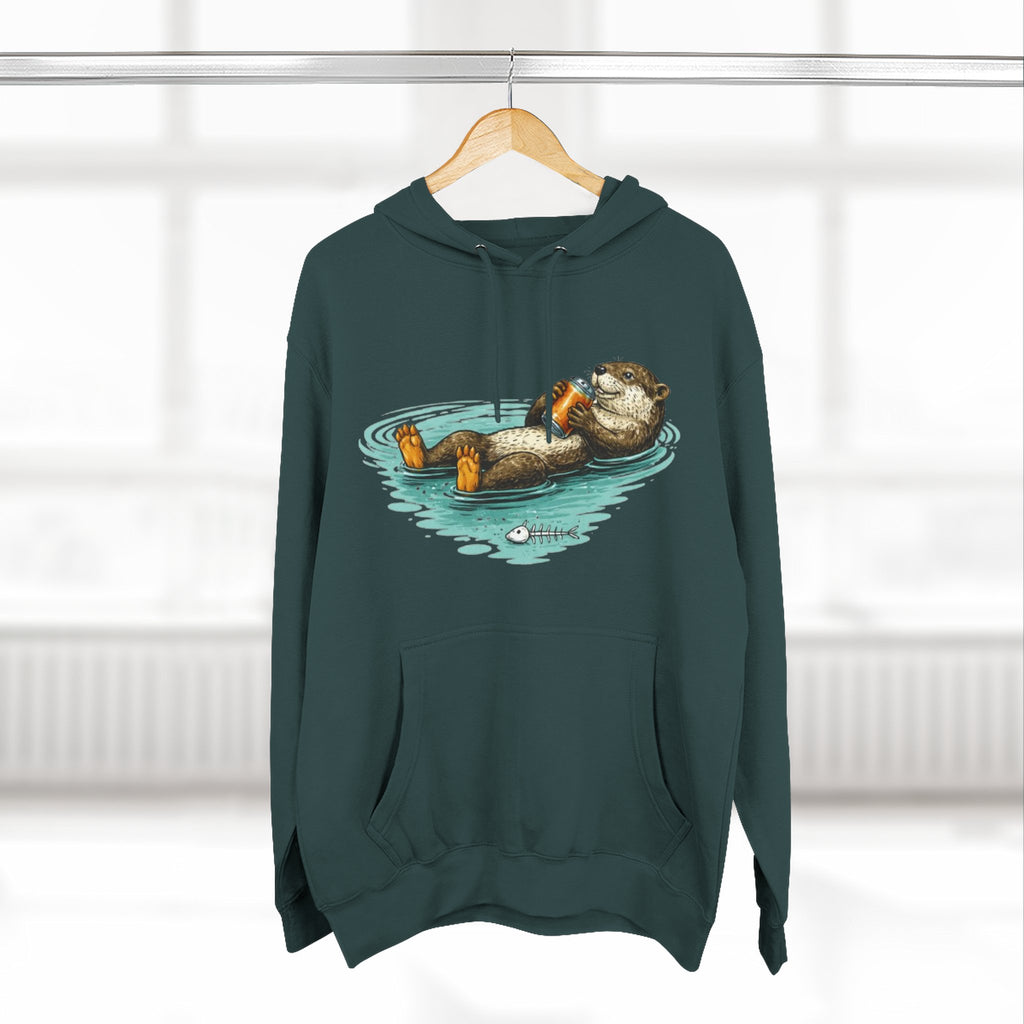 Otter Floating Graphic Hoodie | Relaxing Sea Otter with Beer Pullover