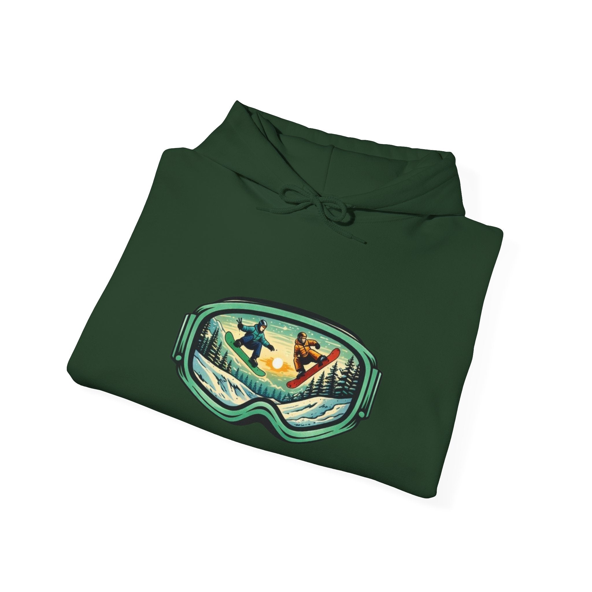 Snowboard Goggles Graphic Hoodie | Winter Mountain Sunset Scene