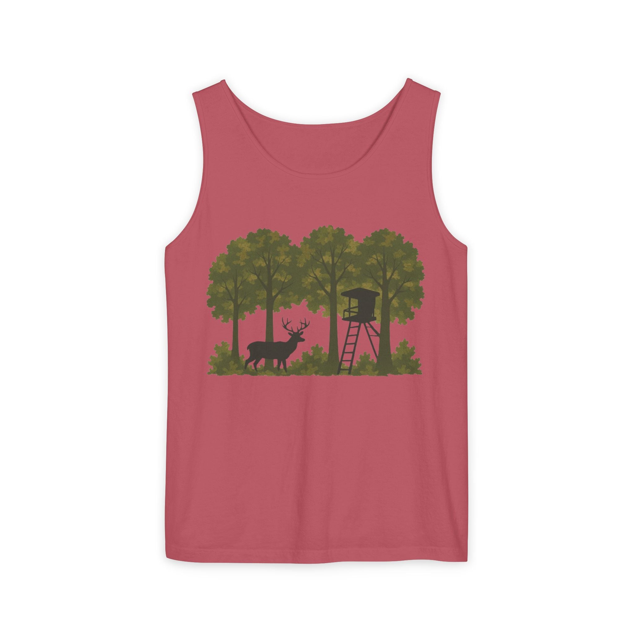 Deer Stand Woodland Tank Top | Hunting Cabin Forest Silhouette