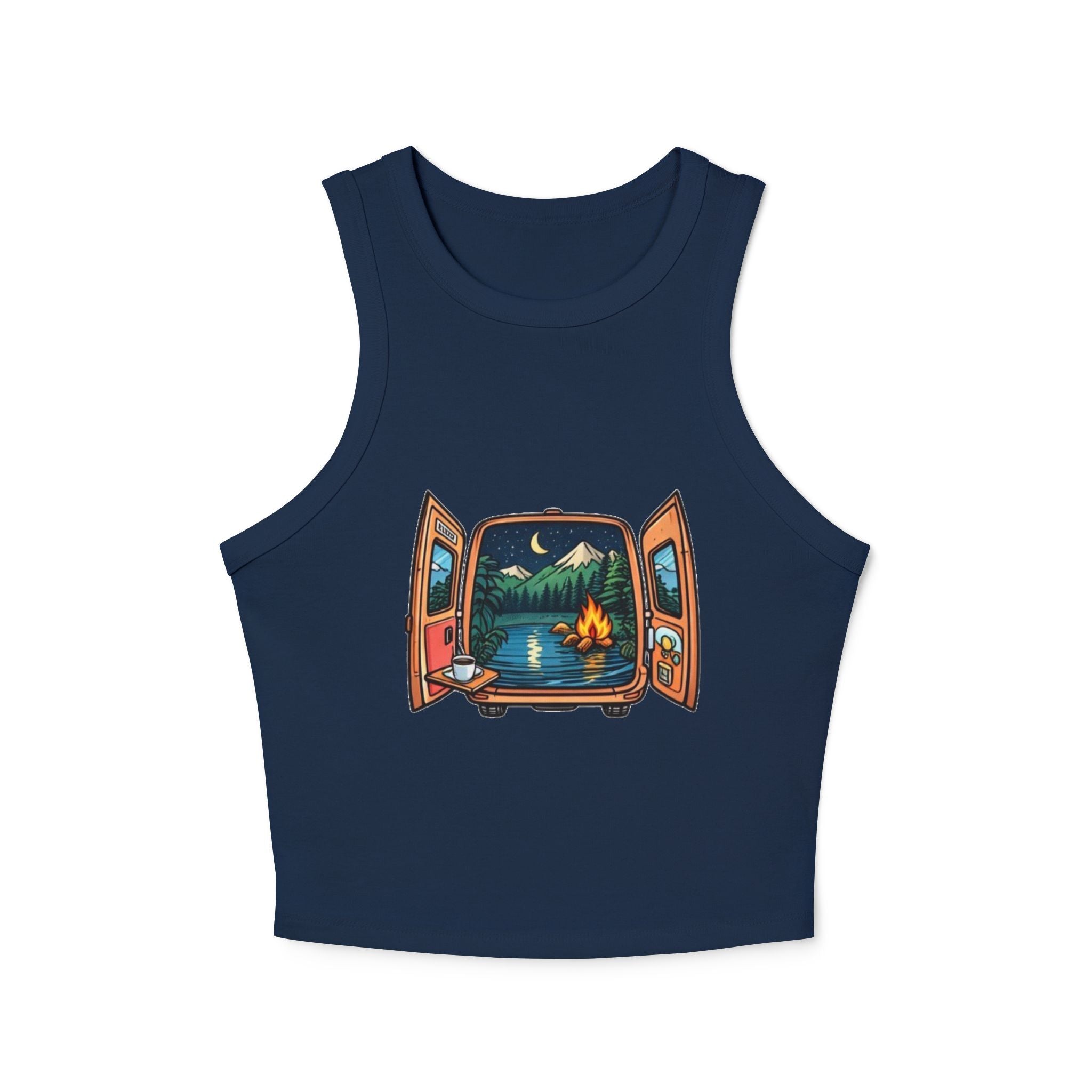 Camping Van Nature Landscape Racer Tank | Womens Micro Rib Tank