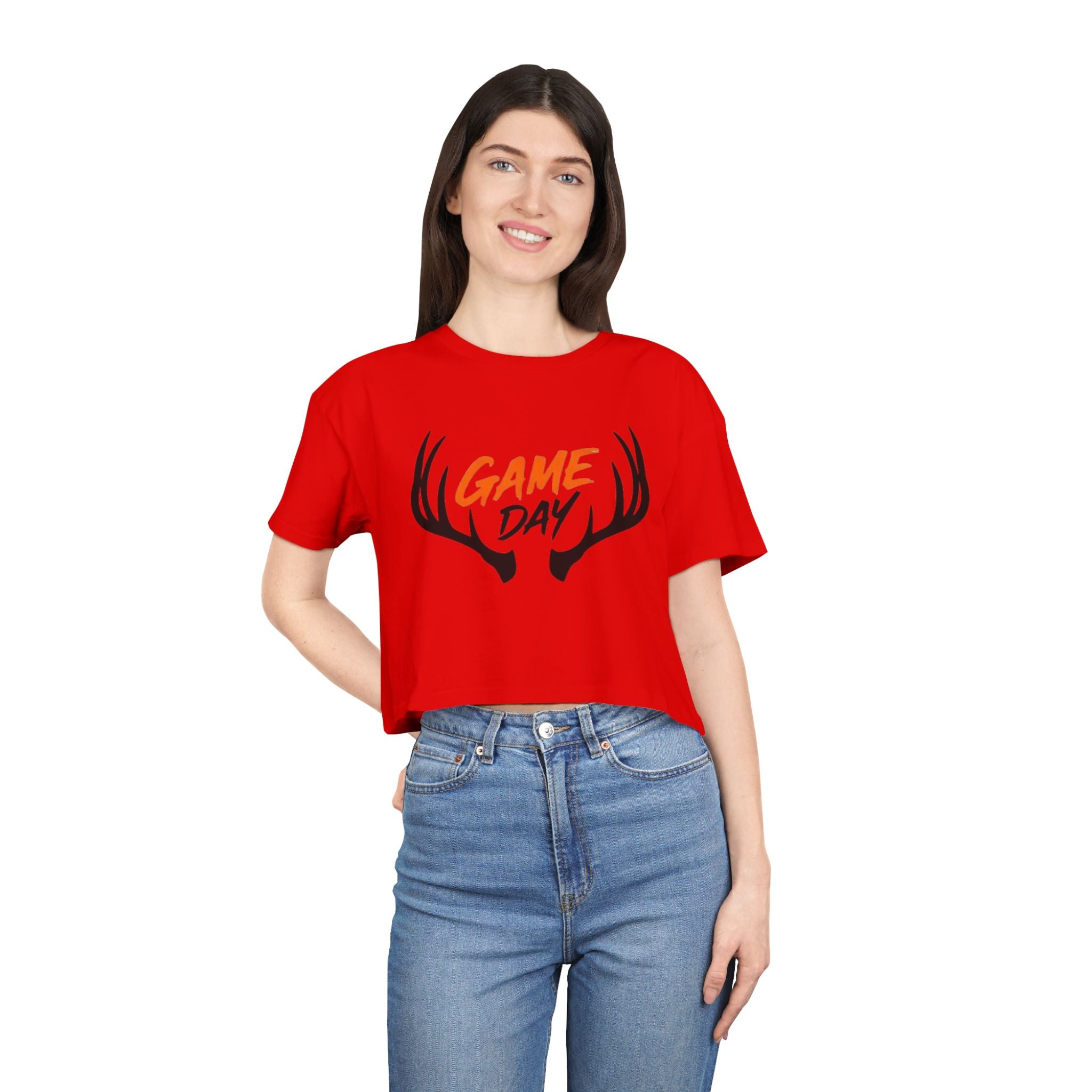 Game Day Crop Tee | Womens Hunting Antler Graphic Top