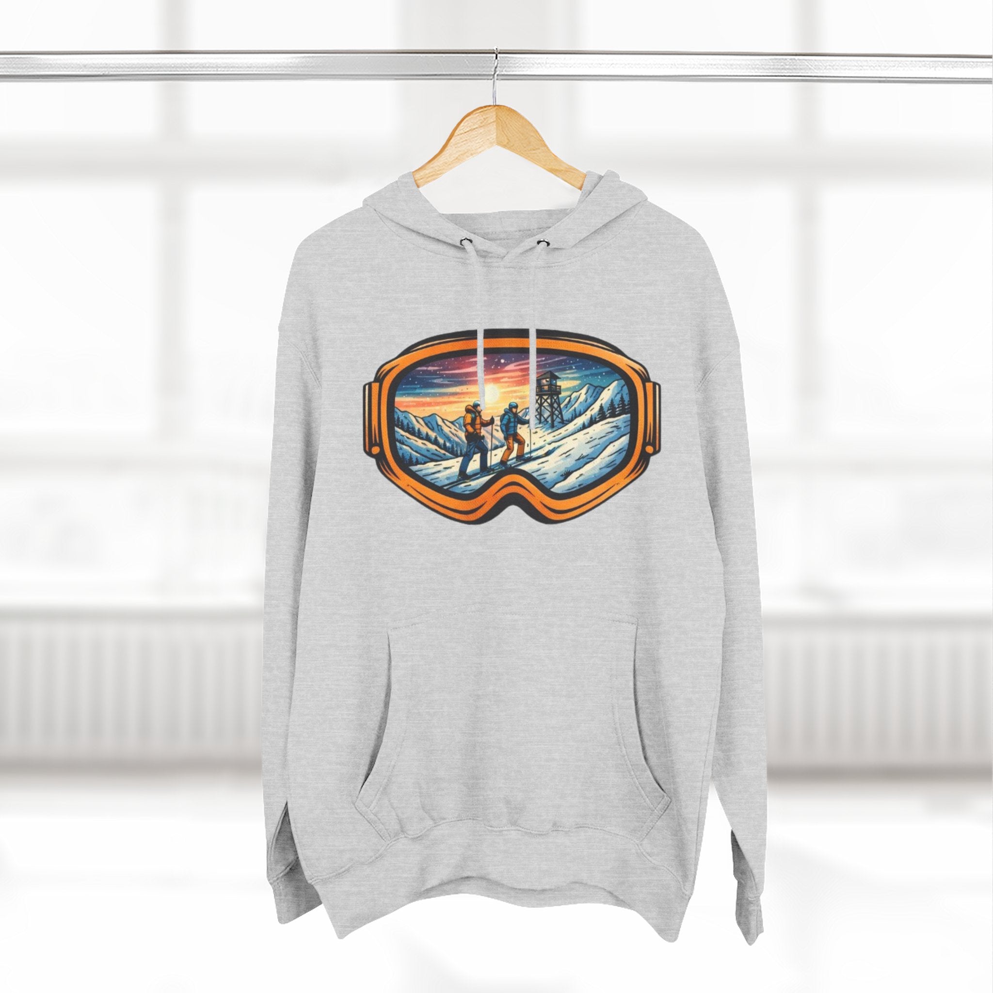 Ski Goggles Graphic Hoodie | Sunset Mountain Ski Fleece Pullover