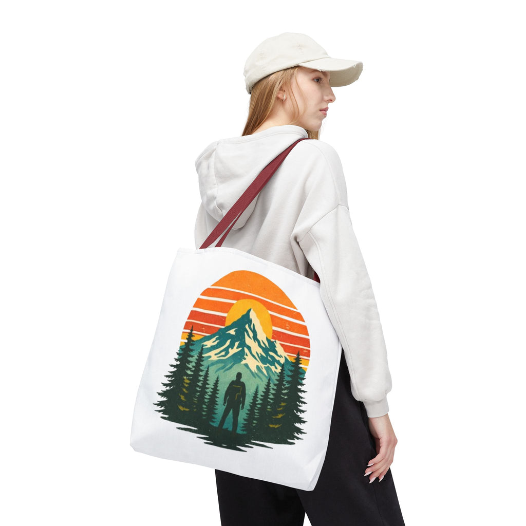 Retro Hiking Mountainscape Sunset Tote Bag