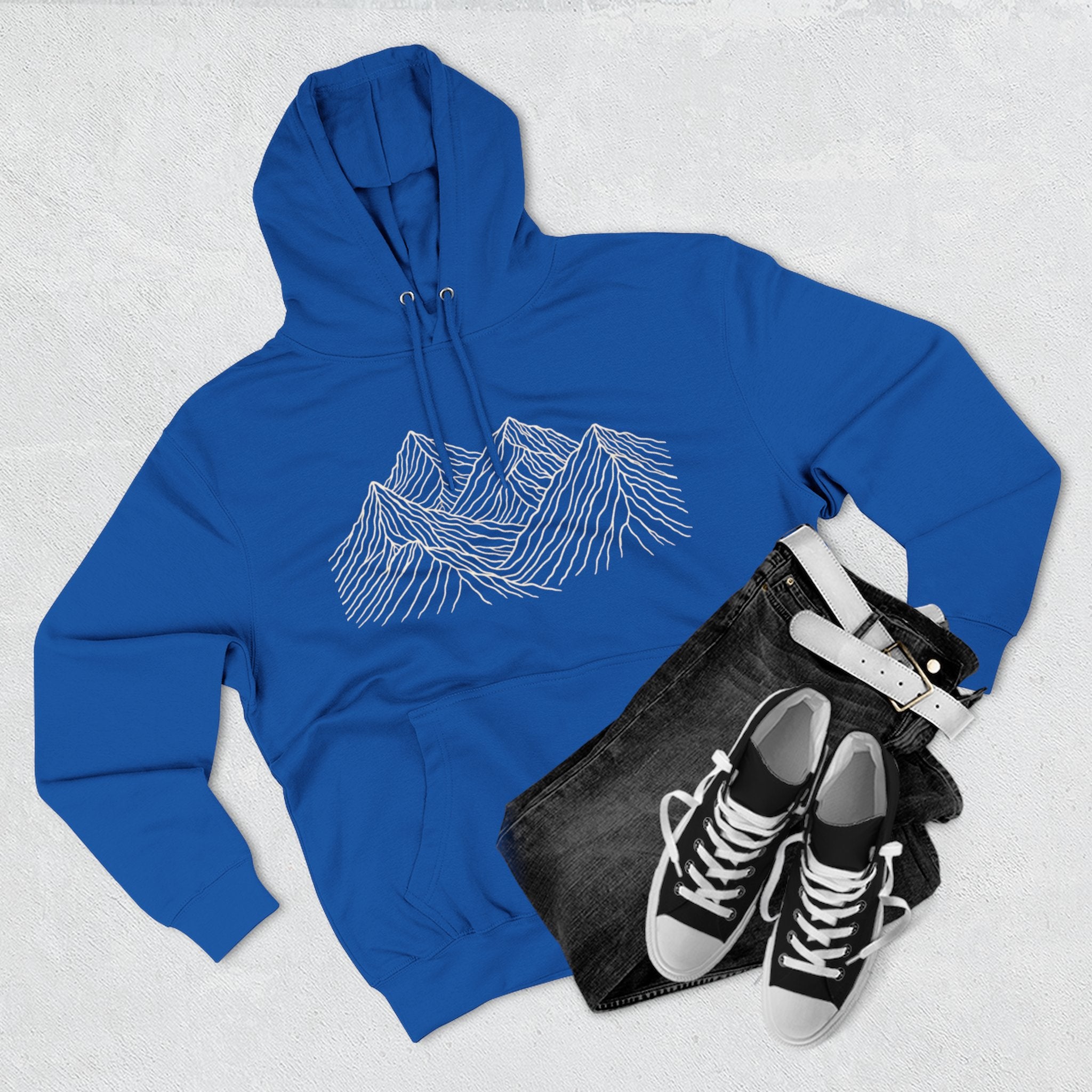 Mountain Linework Fleece Hoodie | Three Panel Mountain Landscape Design