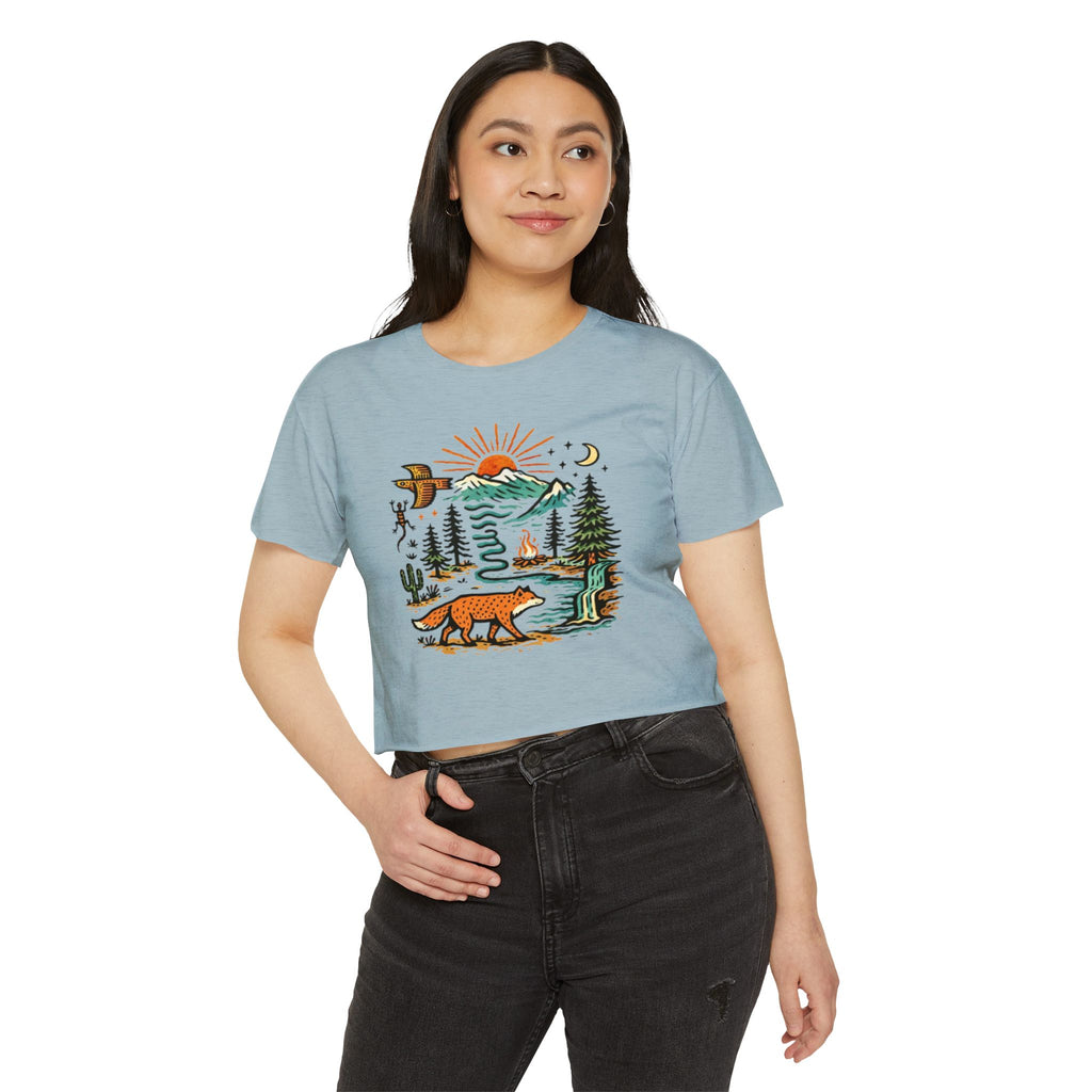 Wildlife Sunset Crop Top | Fox & Mountain Festival Tee