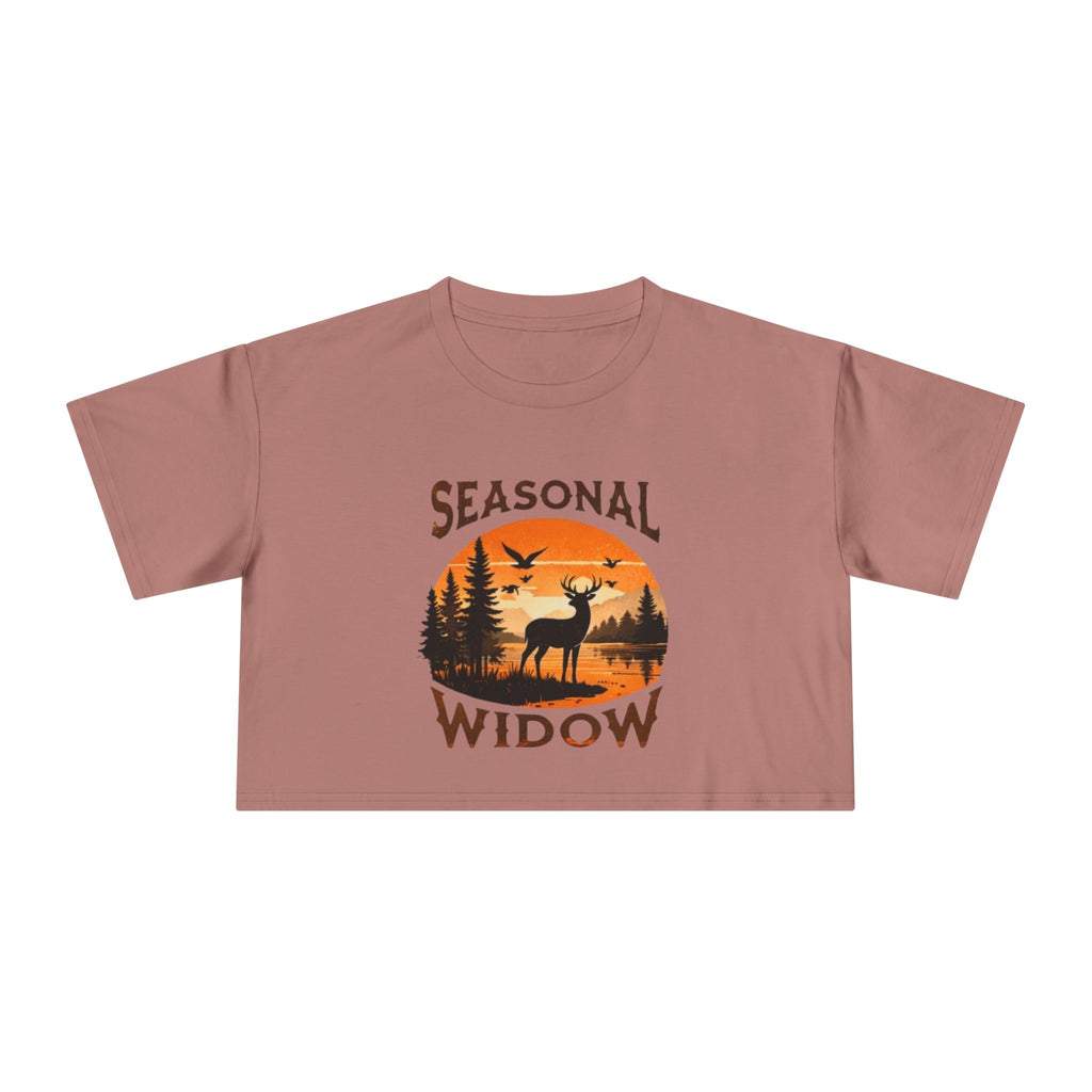 Seasonal Widow Crop Tee | Autumn Hunting Deer Sunset Graphic