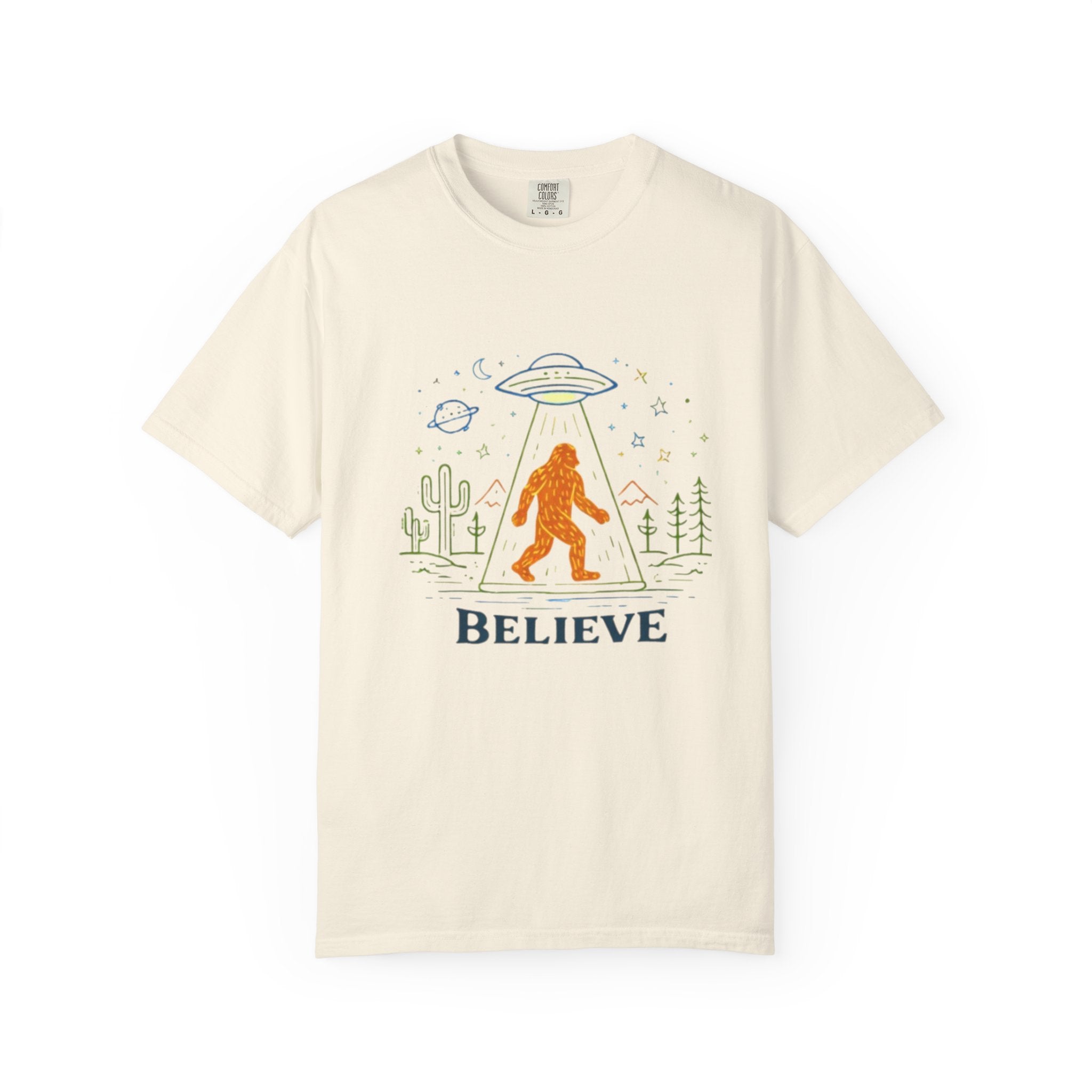 Believe Bigfoot T-Shirt | Retro Sasquatch UFO Graphic Tee