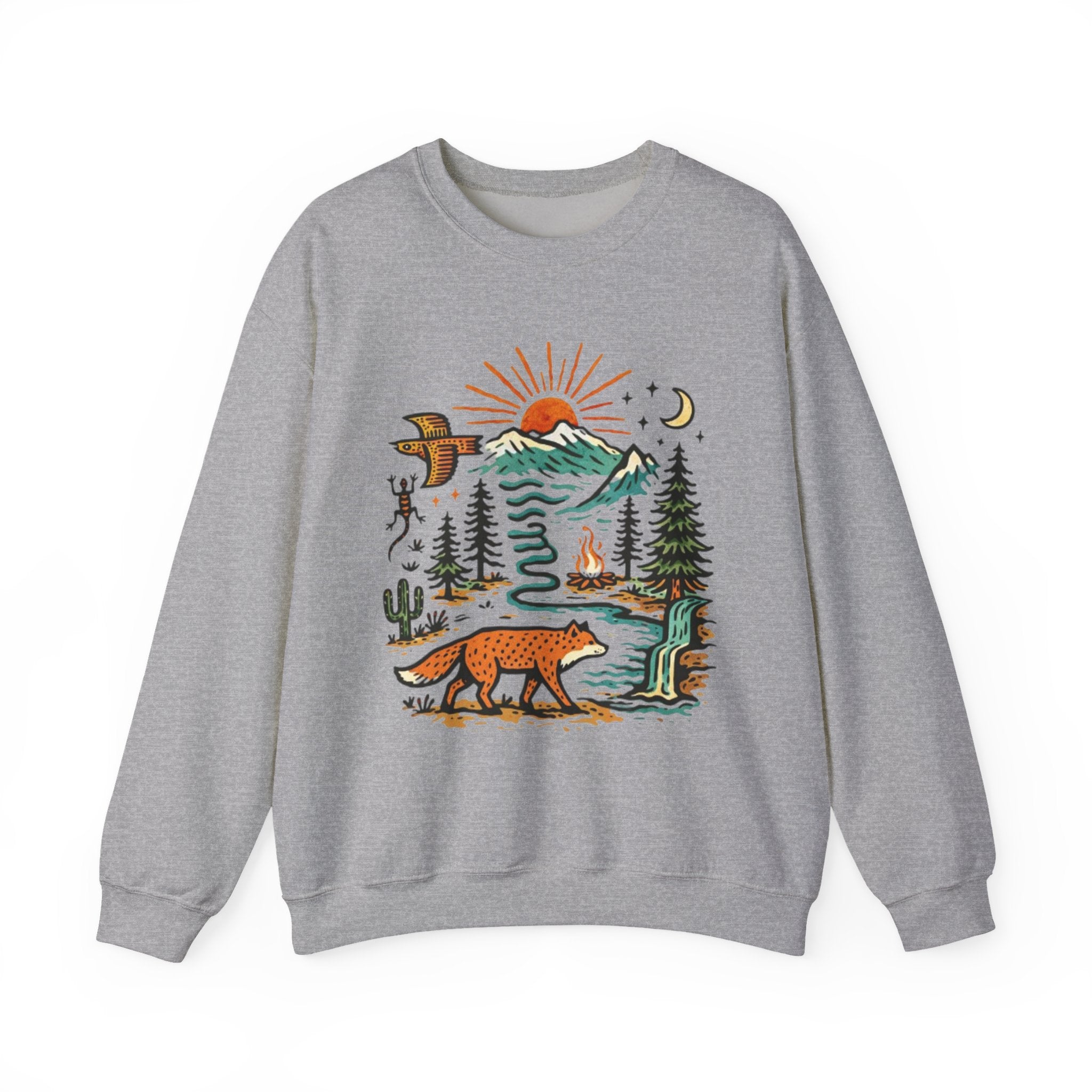 Nature Scene Crewneck Sweatshirt | Desert to Mountain Wildlife Graphic