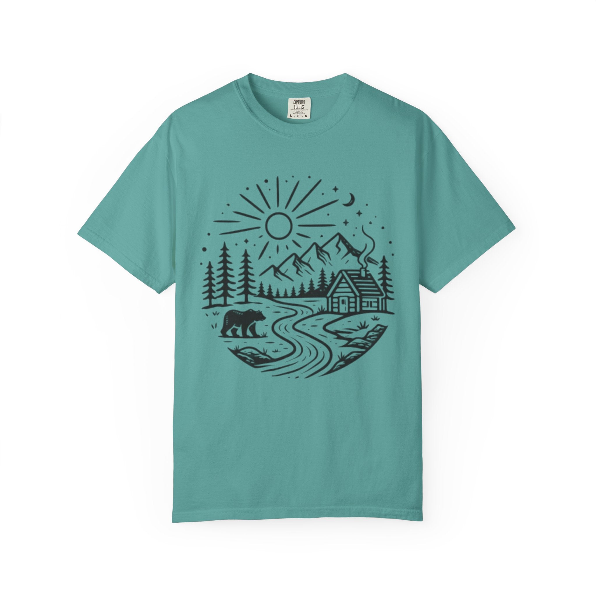 Nature Cabin T-Shirt | Scenic Mountain, River & Bear Outdoor Graphic Tee