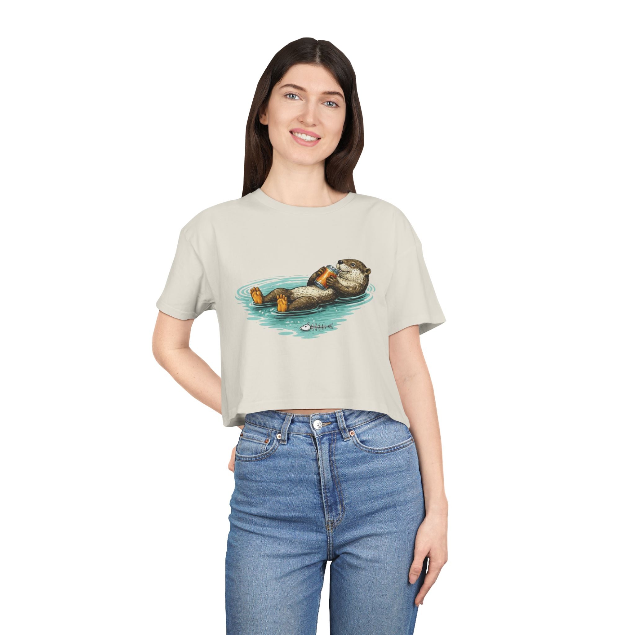 Otter Float Crop Tee | Cute Relaxing Sea Otter Graphic Womens Crop Top