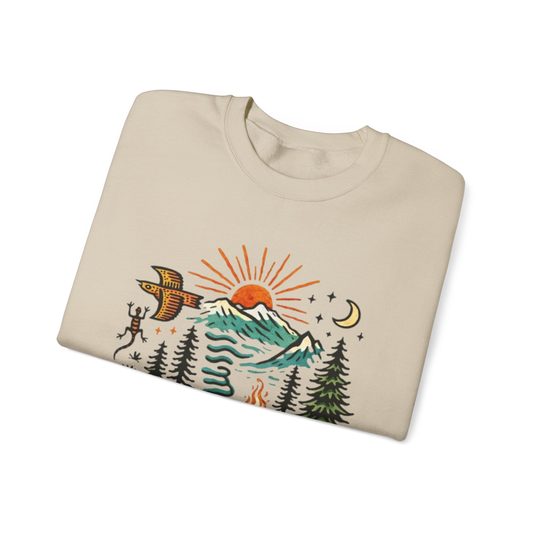 Nature Scene Crewneck Sweatshirt | Desert to Mountain Wildlife Graphic