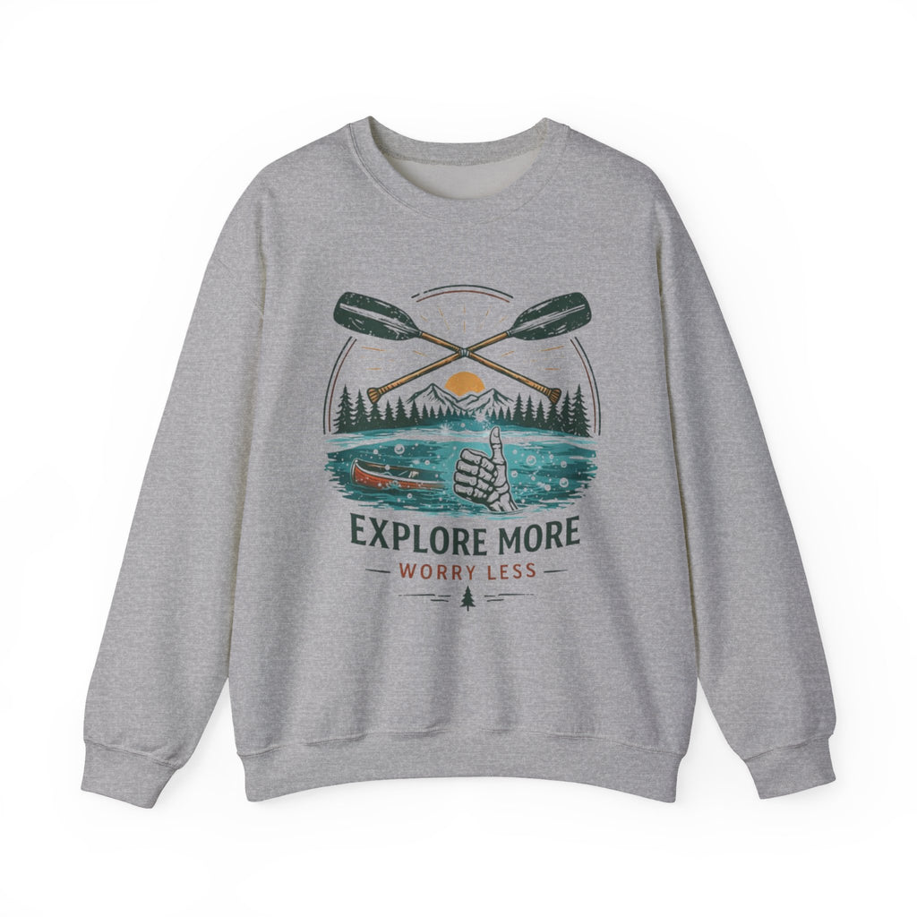 Crewneck Sweatshirt | "Explore More Worry Less" Outdoor Adventure Graphic