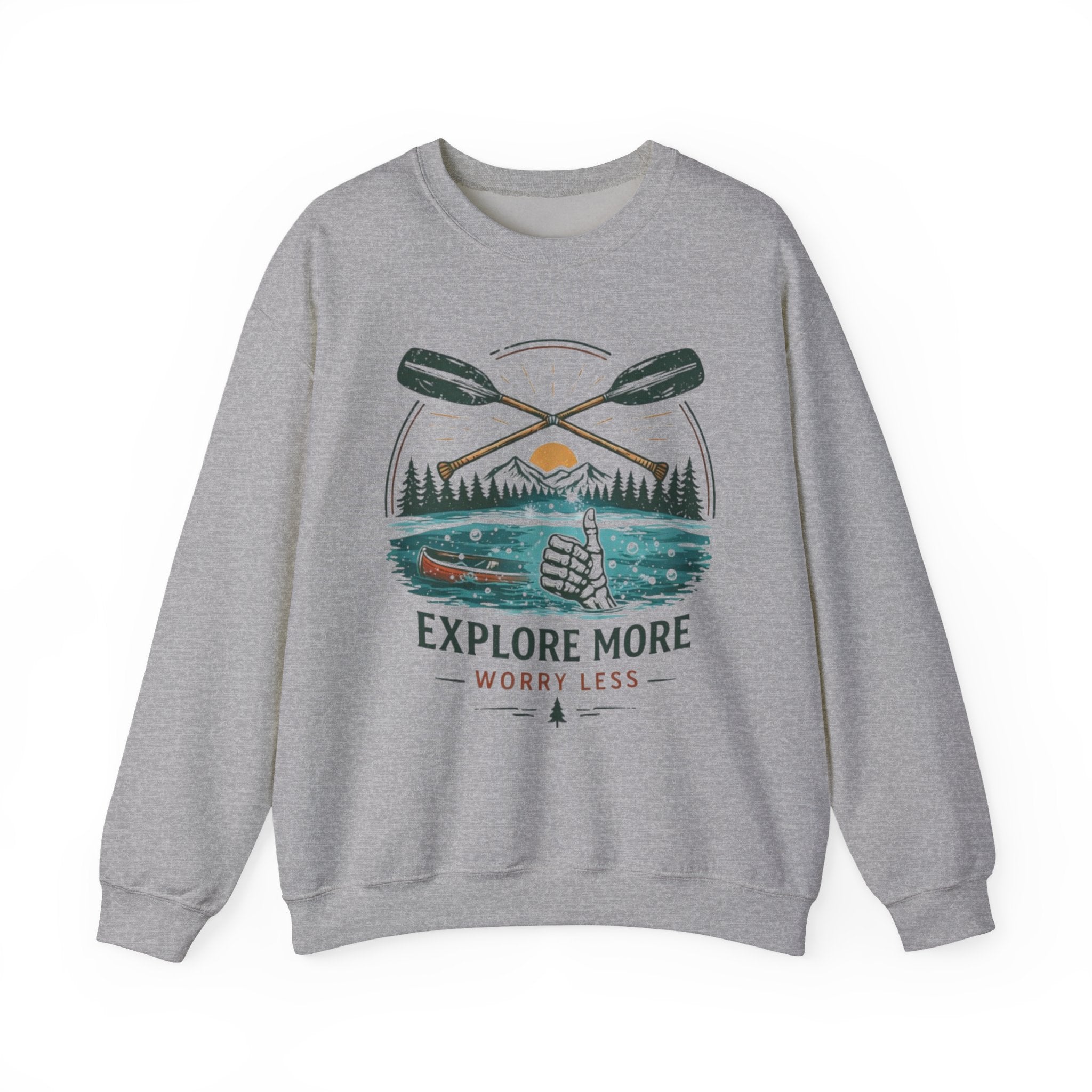 Crewneck Sweatshirt | "Explore More Worry Less" Outdoor Adventure Graphic