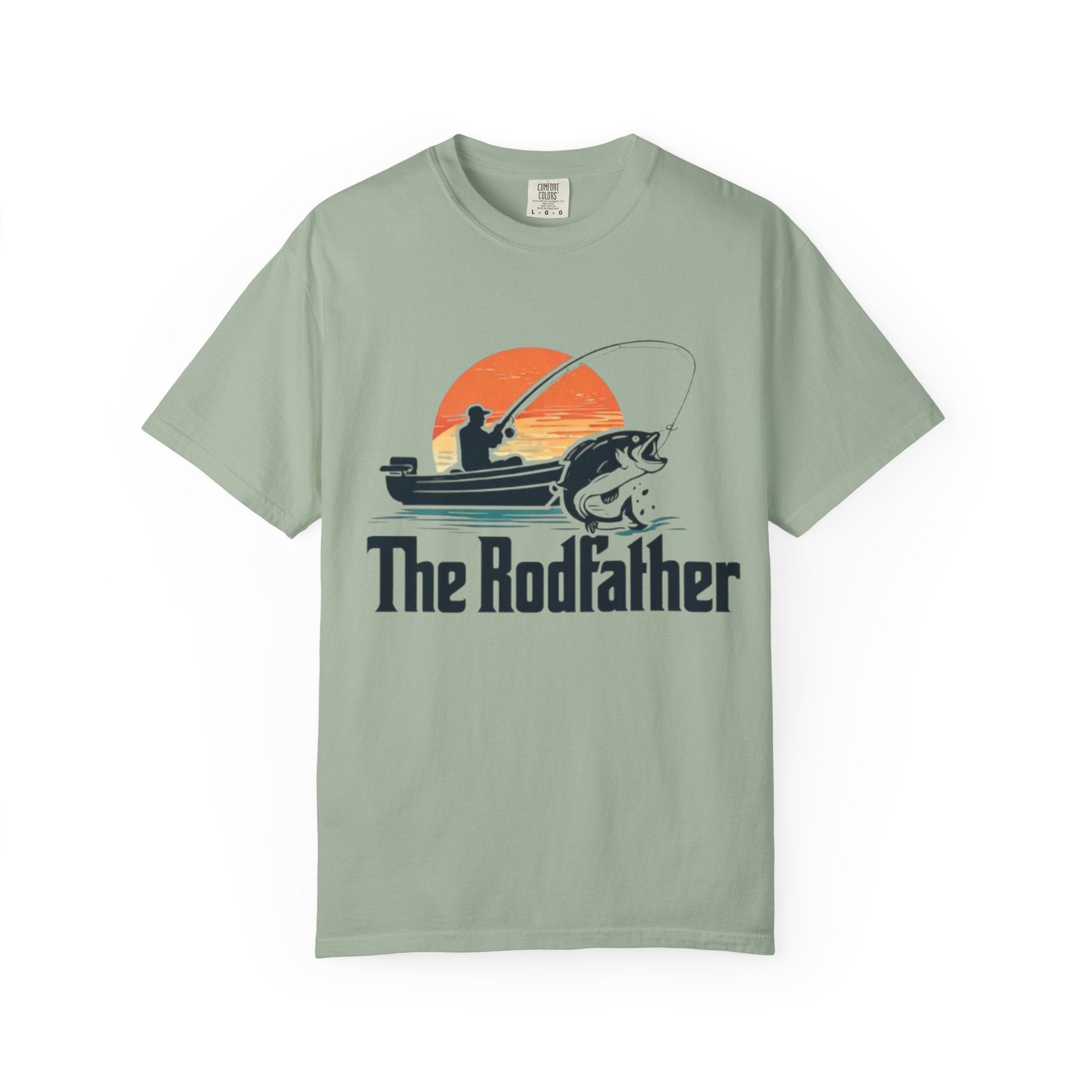 The Rodfather fishing silhouette T-Shirt | Bass boat sunset design