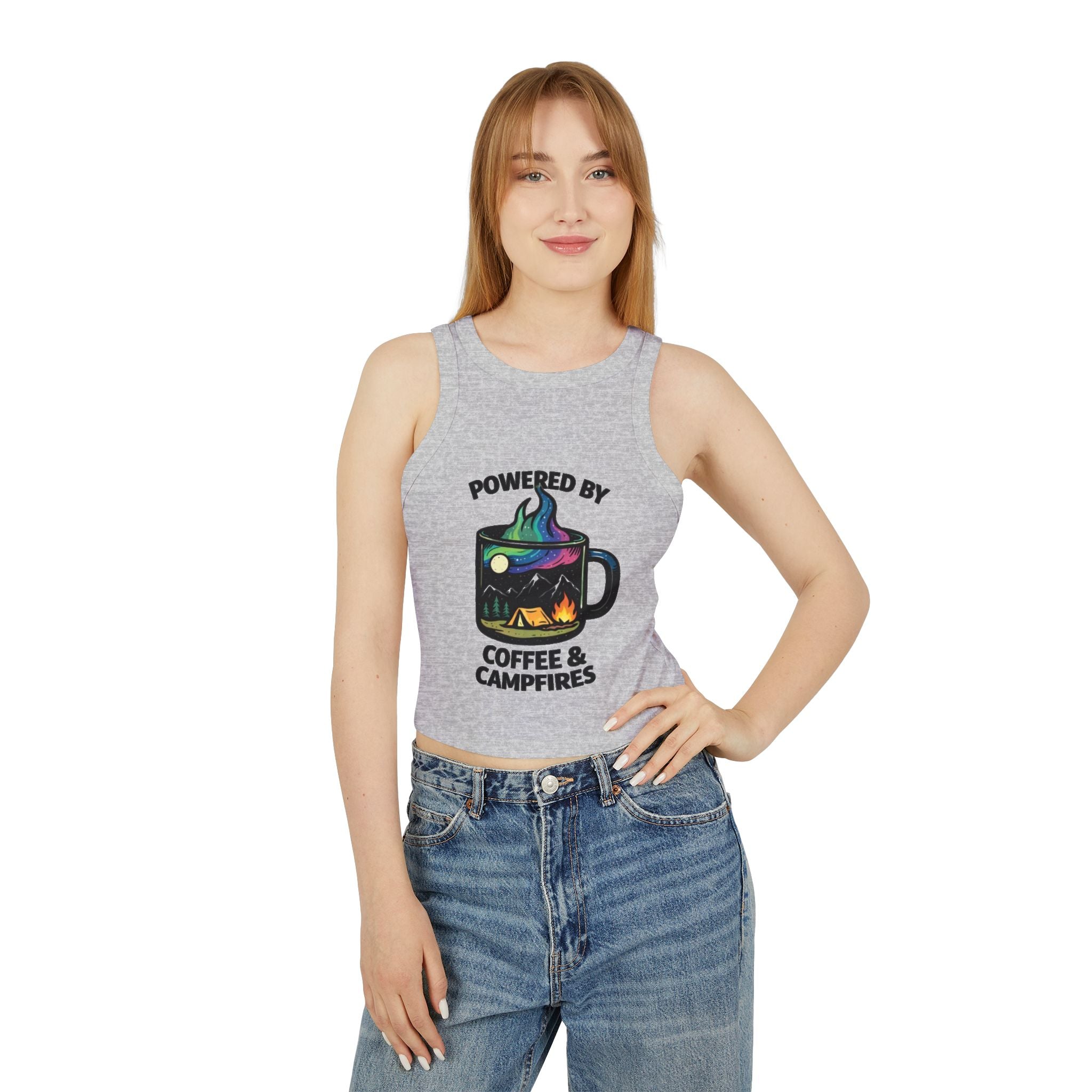 Racer Tank | "Powered by Coffee & Campfires" Graphic Camp Vibes Tank