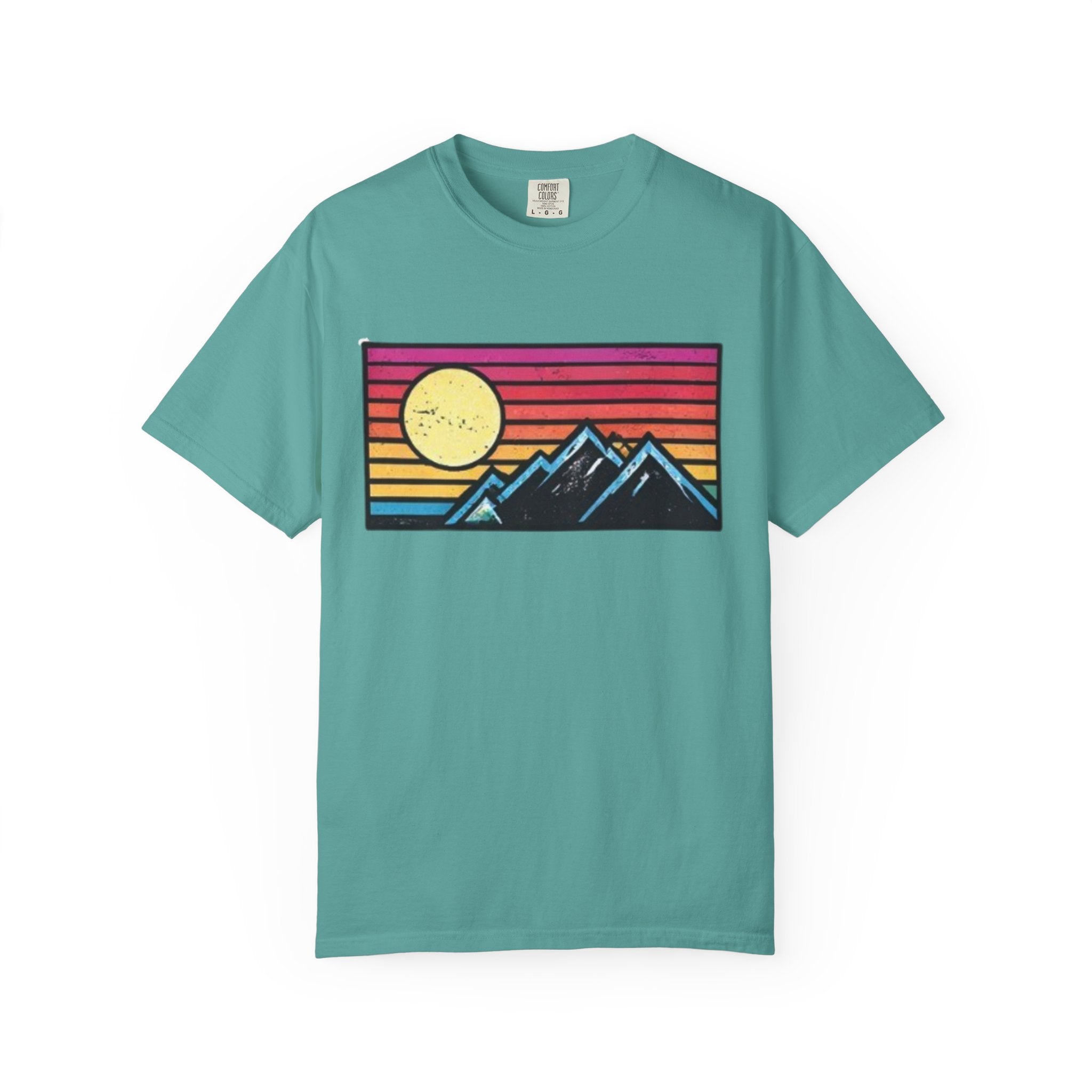 Retro Sunset Mountains T-Shirt | Vintage Striped Landscape