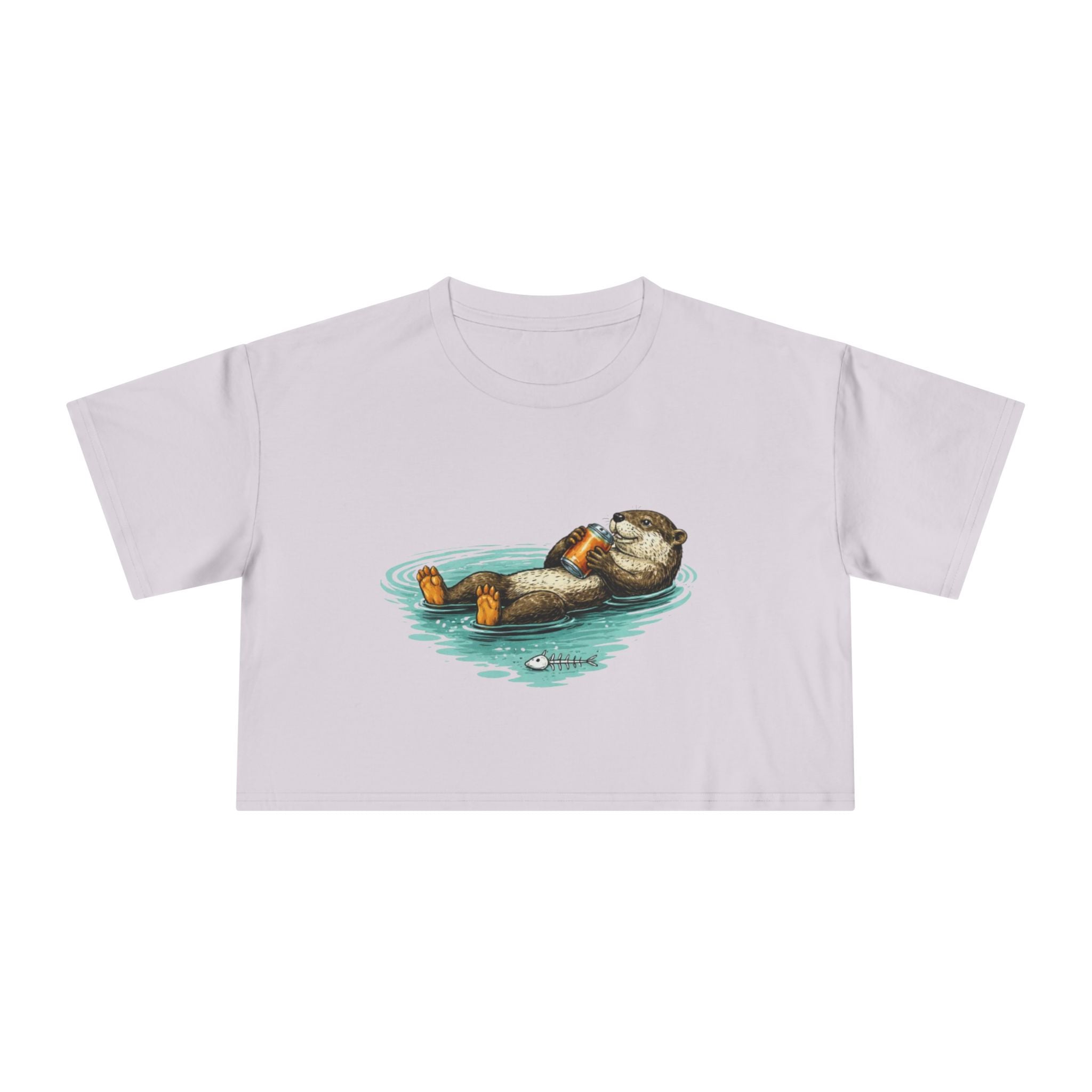 Otter Float Crop Tee | Cute Relaxing Sea Otter Graphic Womens Crop Top