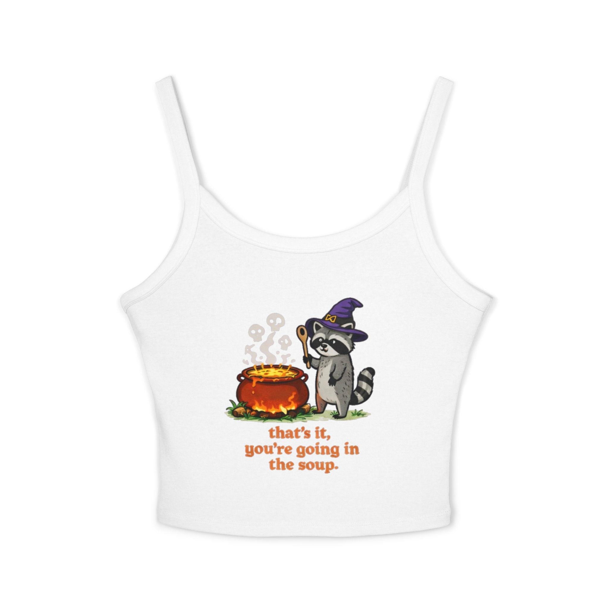 Witch Raccoon Tank Top | "Thats It, Youre Going in the Soup" Cute Halloween Crop