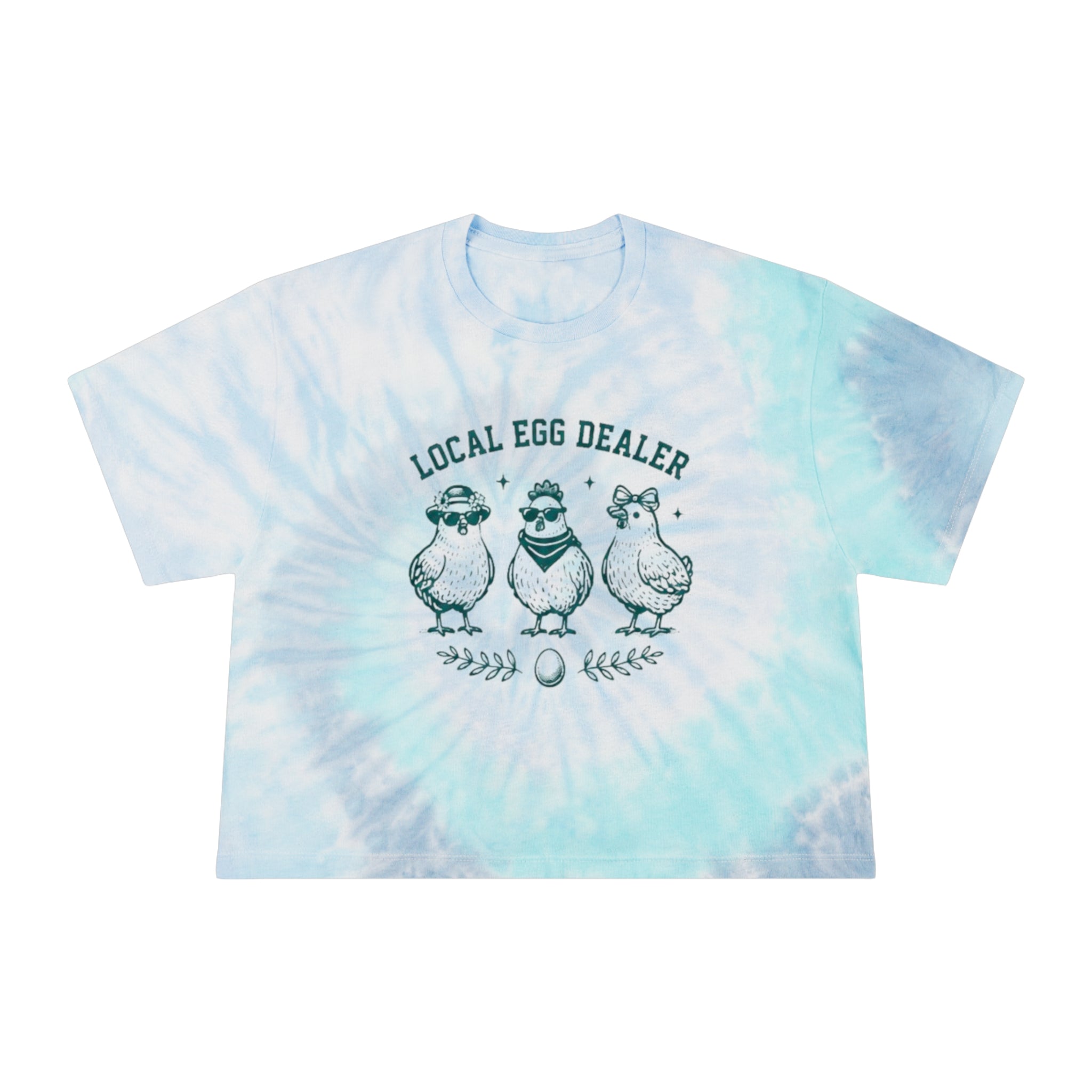 Local Egg Dealer Tie-Dye Crop Tee | Womens Farm Chick Graphic