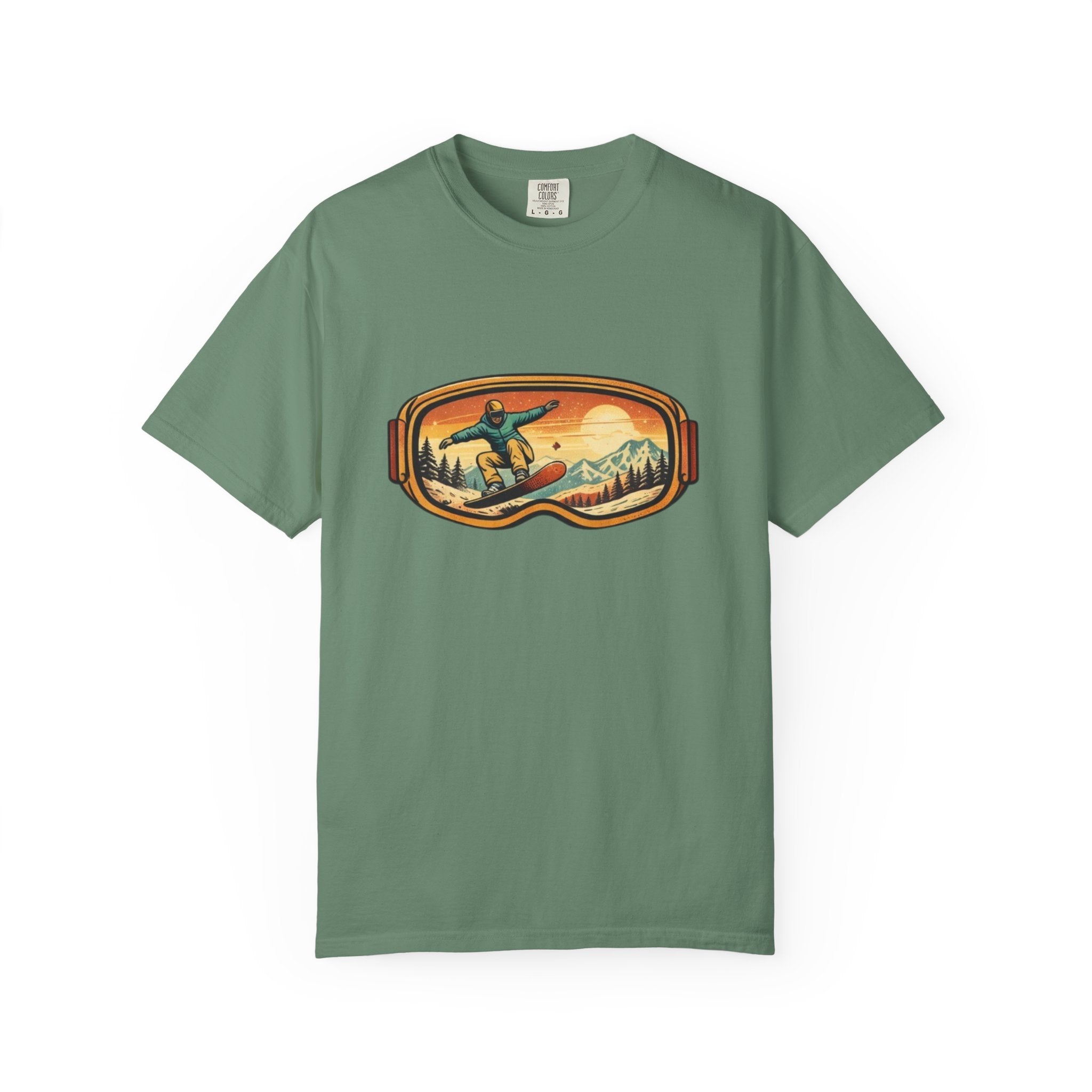 Snowboard Goggles Graphic T-Shirt | Retro Mountain Snowboarding Tee