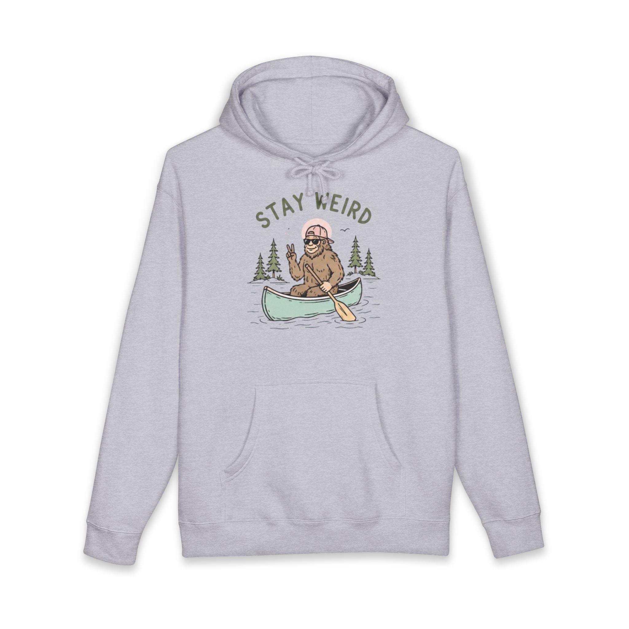 Stay Weird Canoe Hoodie | Bigfoot Paddling Graphic Sweatshirt