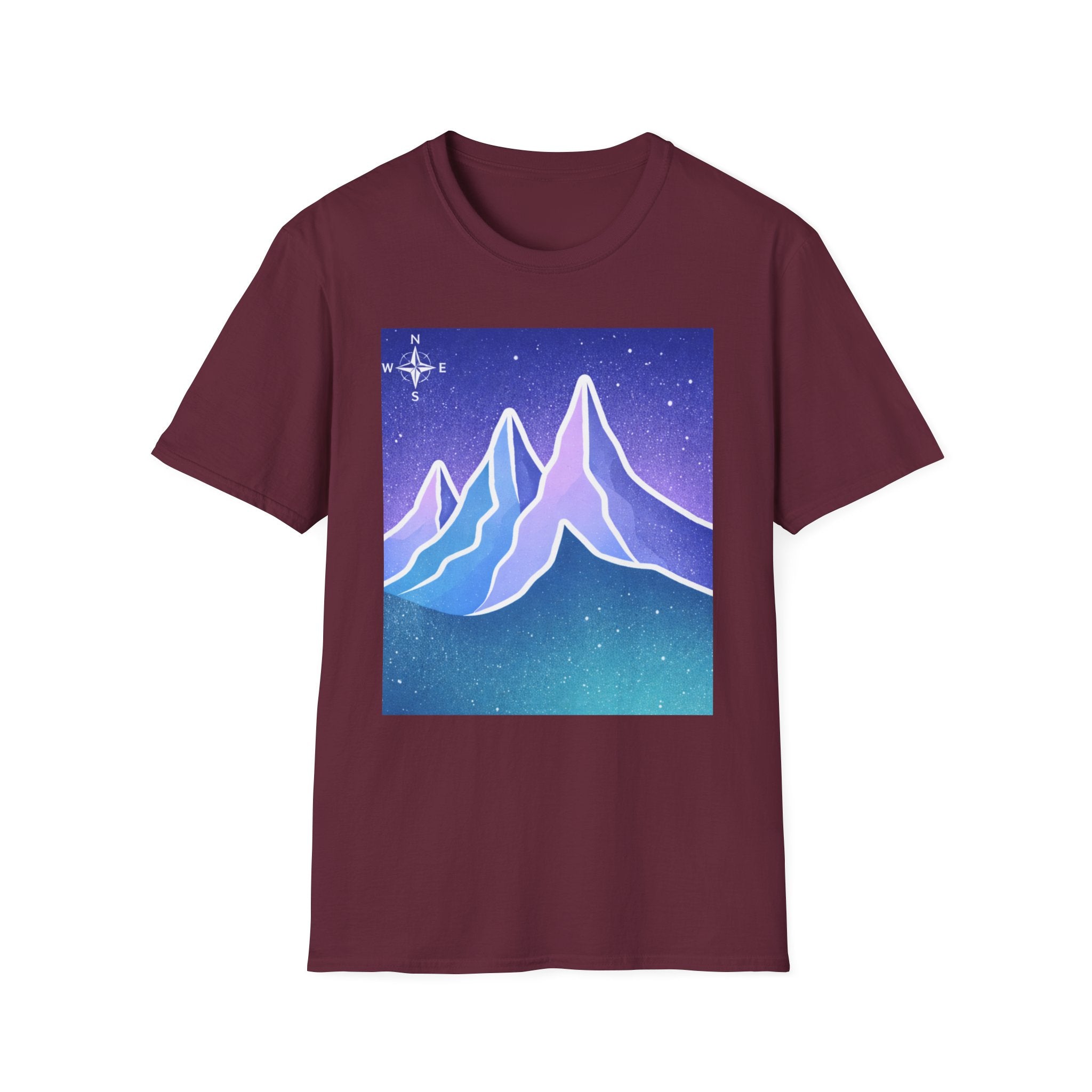 Mountain Night Graphic Tee | Purple Blue Retro Starry Landscape T-Shirt