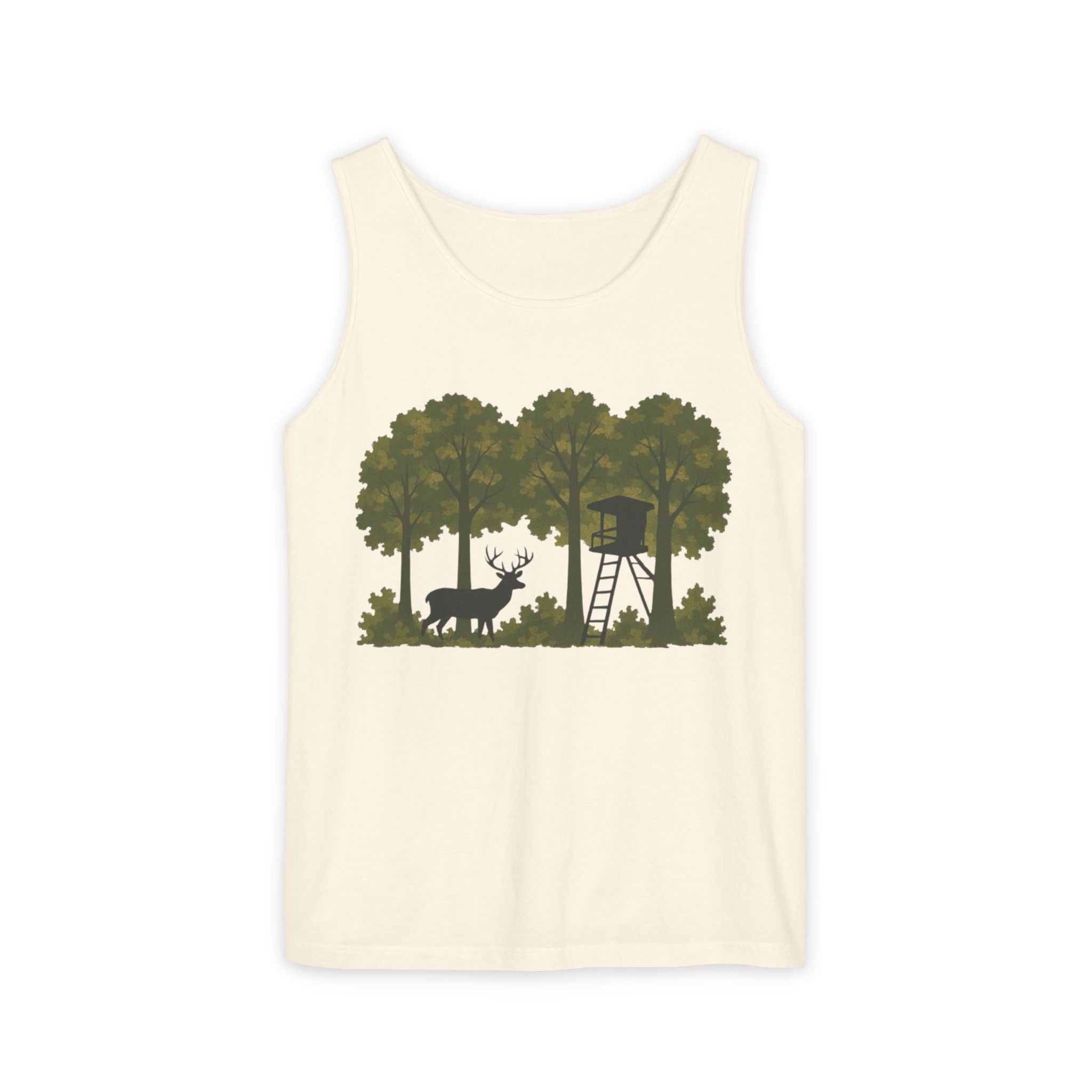 Deer Stand Woodland Tank Top | Hunting Cabin Forest Silhouette