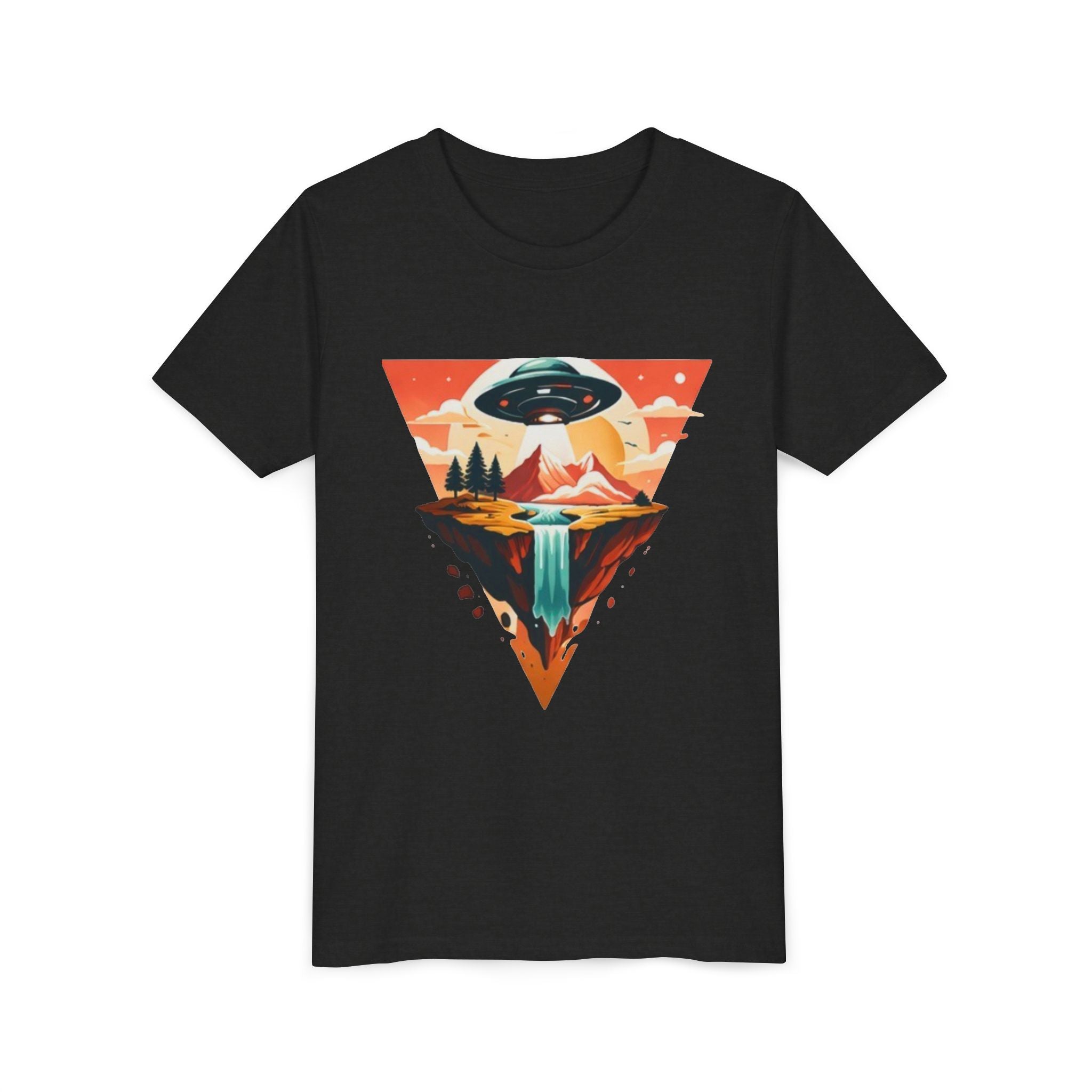 Youth Tee | UFO Mountain Landscape Graphic Tee | Alien Abduction Adventure