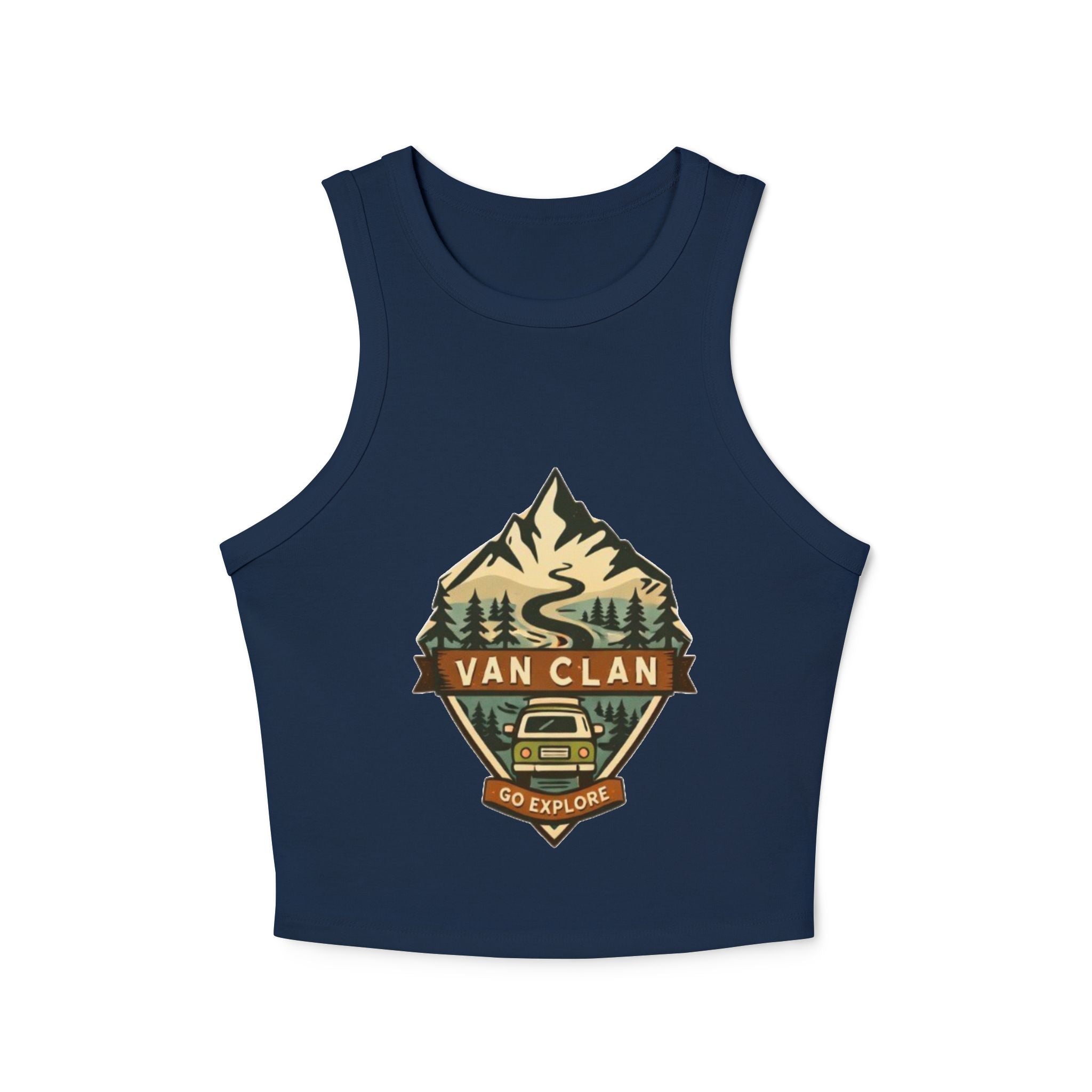 Van Clan "Go Explore" Women's Racer Tank | Adventure Van Graphic Crop Top