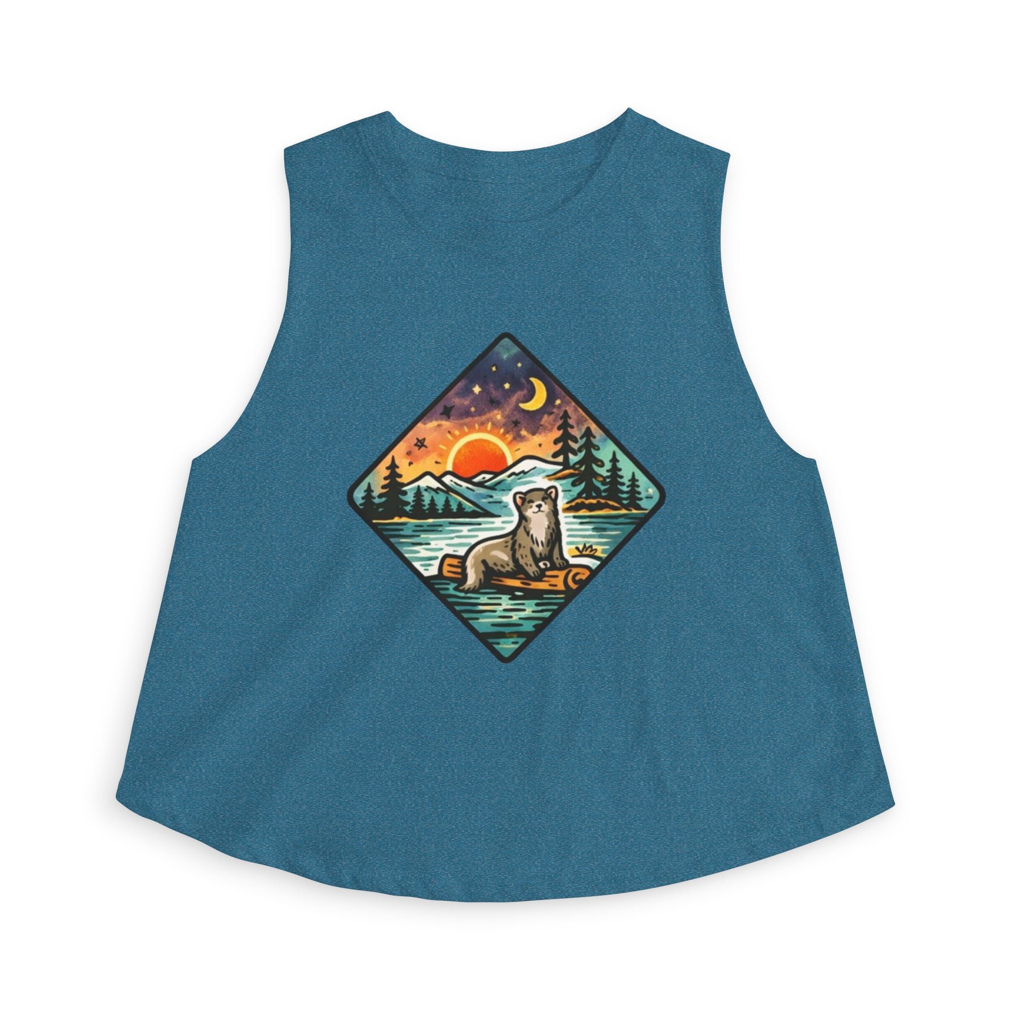 Retro Otter Sunset Galaxy Crop Top | Mountainscape Graphic