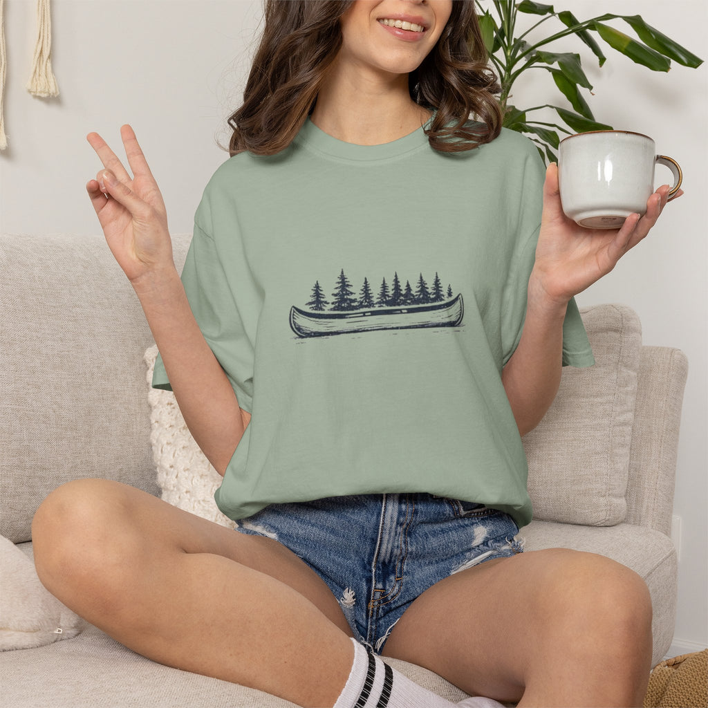 Canoe & Pines T-Shirt | Minimal Outdoor Adventure Graphic Tee