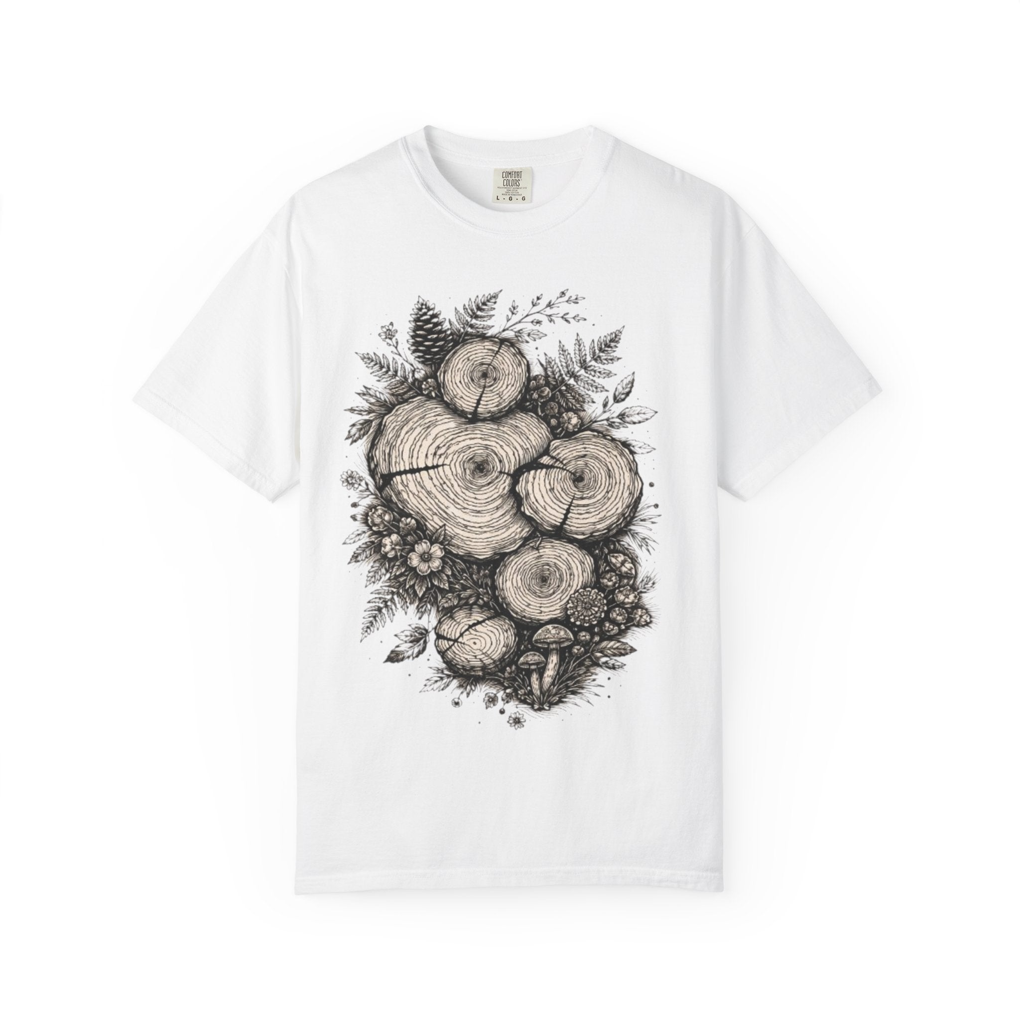 Woodland Tree Rings T-Shirt | Botanical Log Cross-Section Art Tee