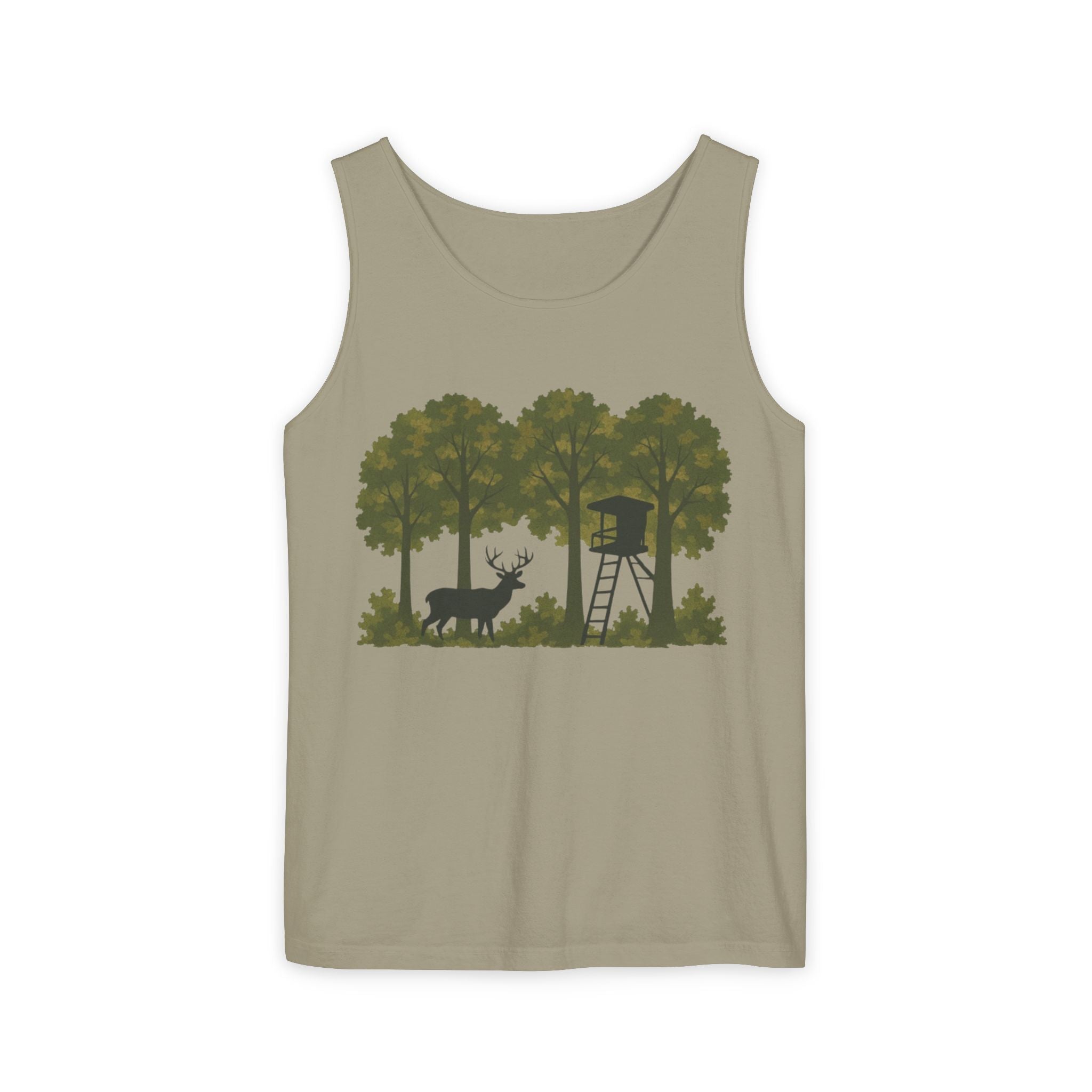 Deer Stand Woodland Tank Top | Hunting Cabin Forest Silhouette