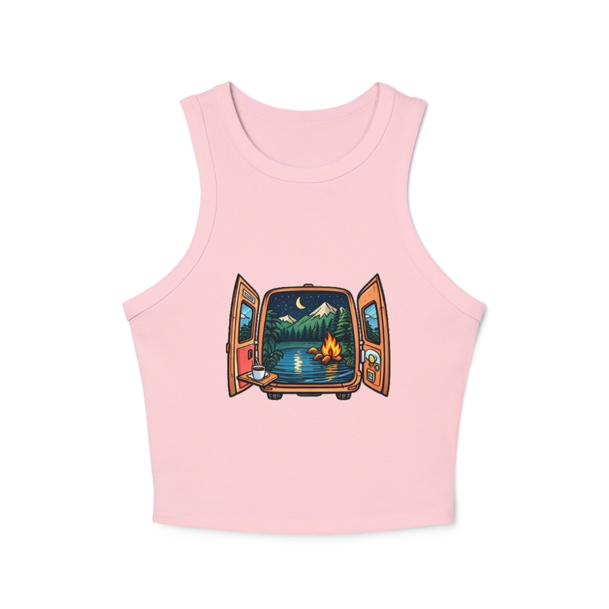 Camping Van Nature Landscape Racer Tank | Womens Micro Rib Tank