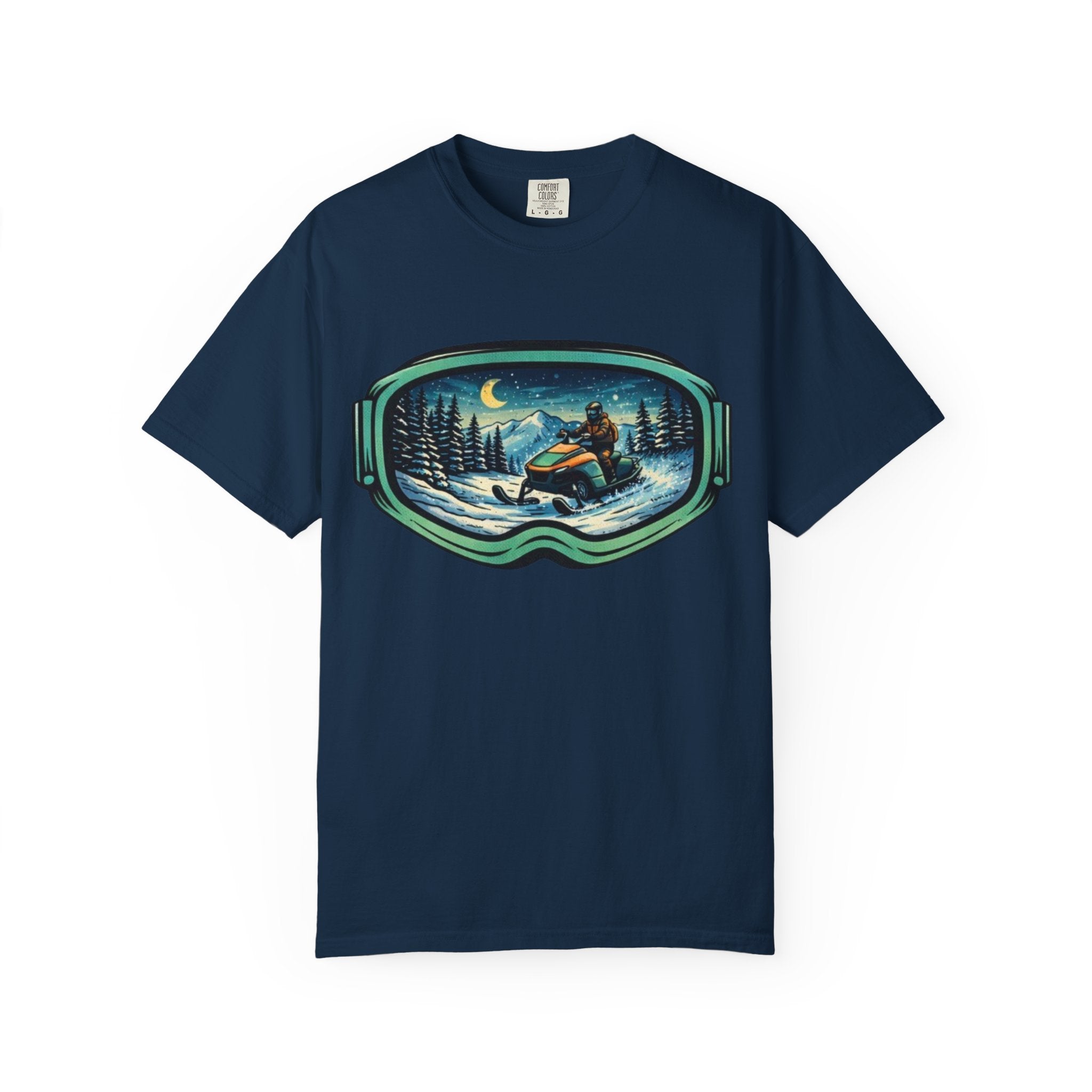 Snowmobile Goggles Graphic T-Shirt | Night Ride Winter Scene