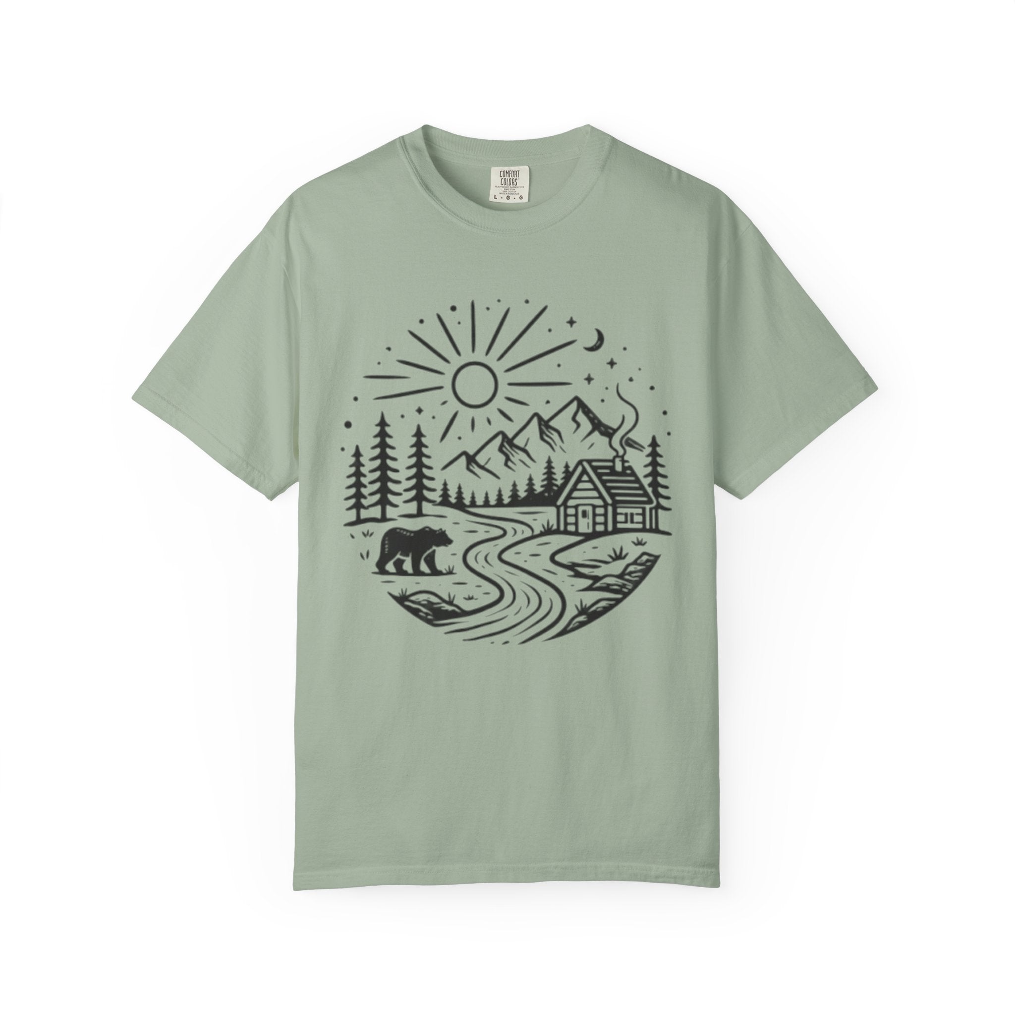 Nature Cabin T-Shirt | Scenic Mountain, River & Bear Outdoor Graphic Tee