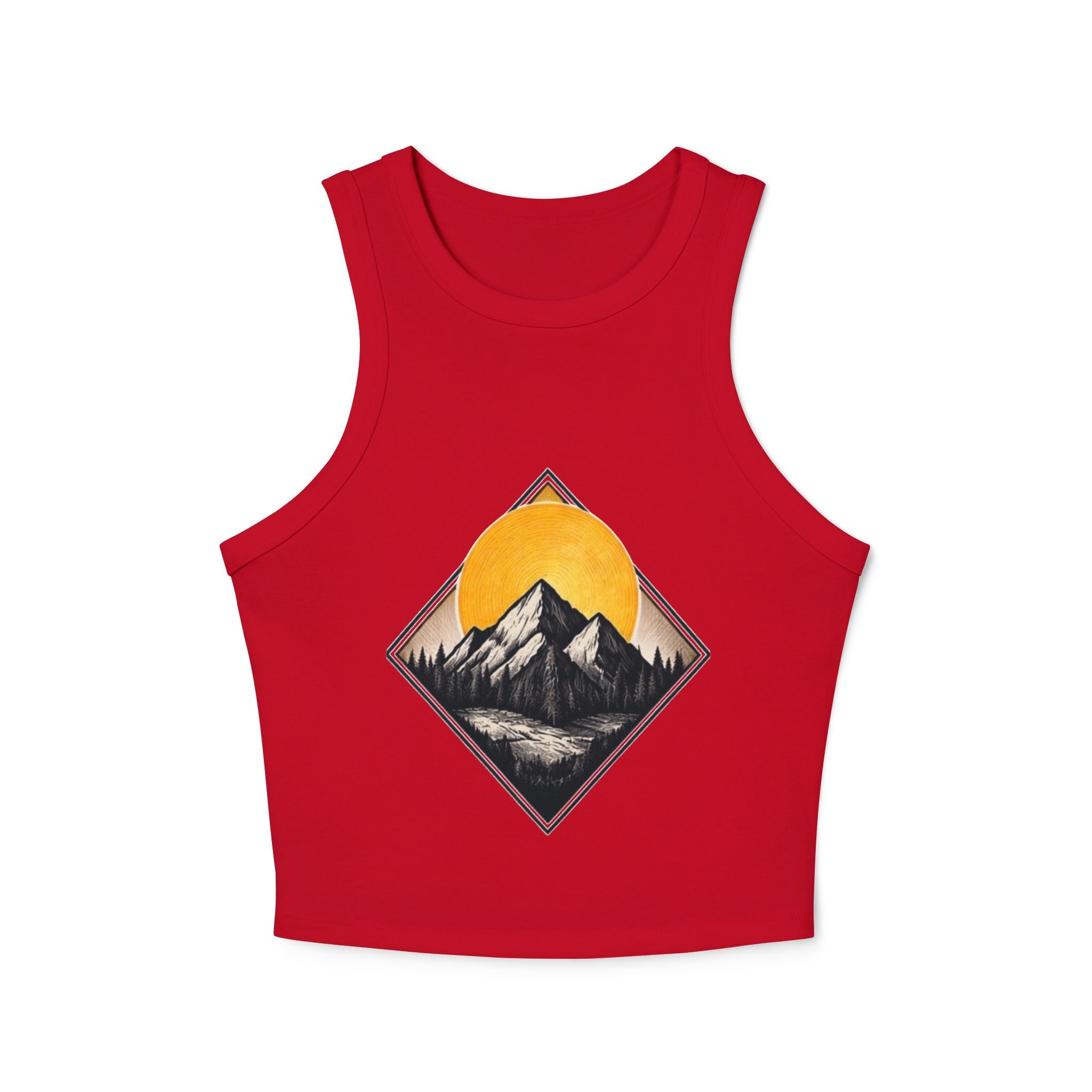 Womens Racer Tank Top | Mountain Sunset Graphic Crop Top