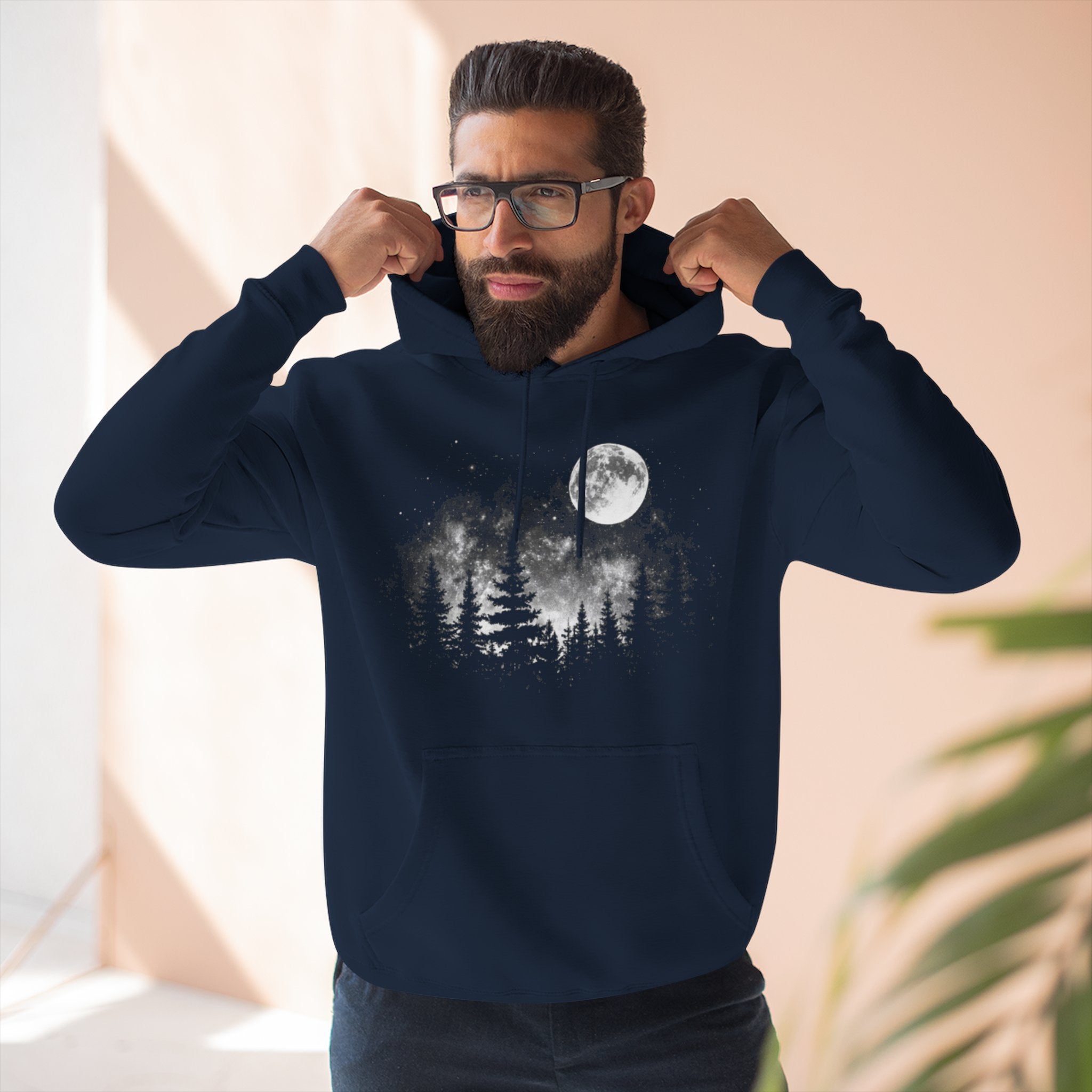 Moonlit Forest Hoodie | Moon & Pines Graphic Fleece Pullover