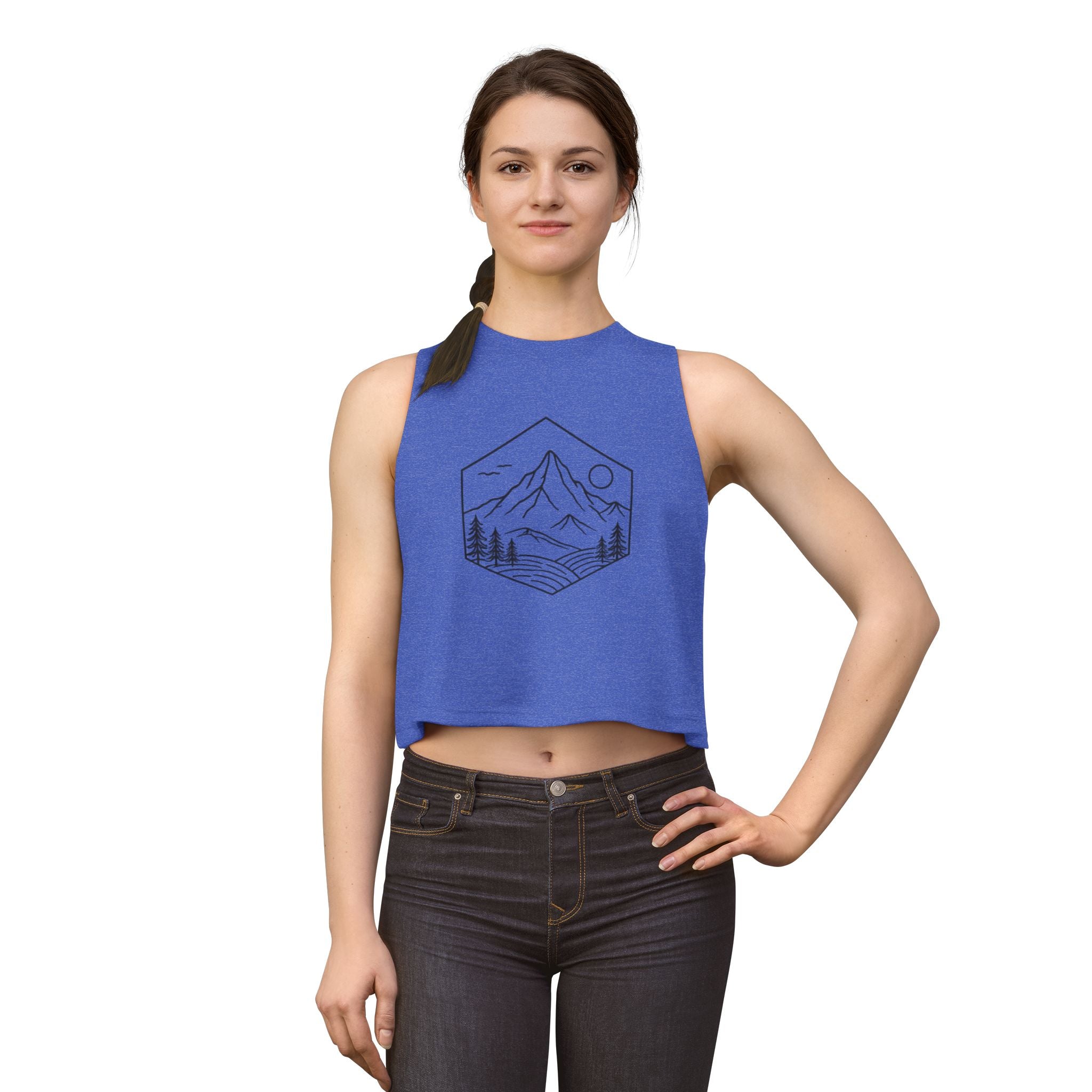 Women's Crop Top | Minimal Mountain Line Art Tank Top