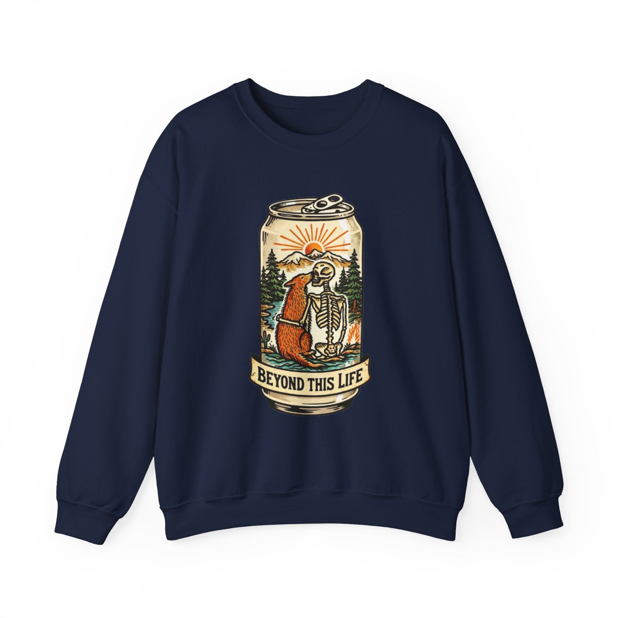 Crewneck Sweatshirt | Beyond This Life Bear & Skeleton Can Graphic