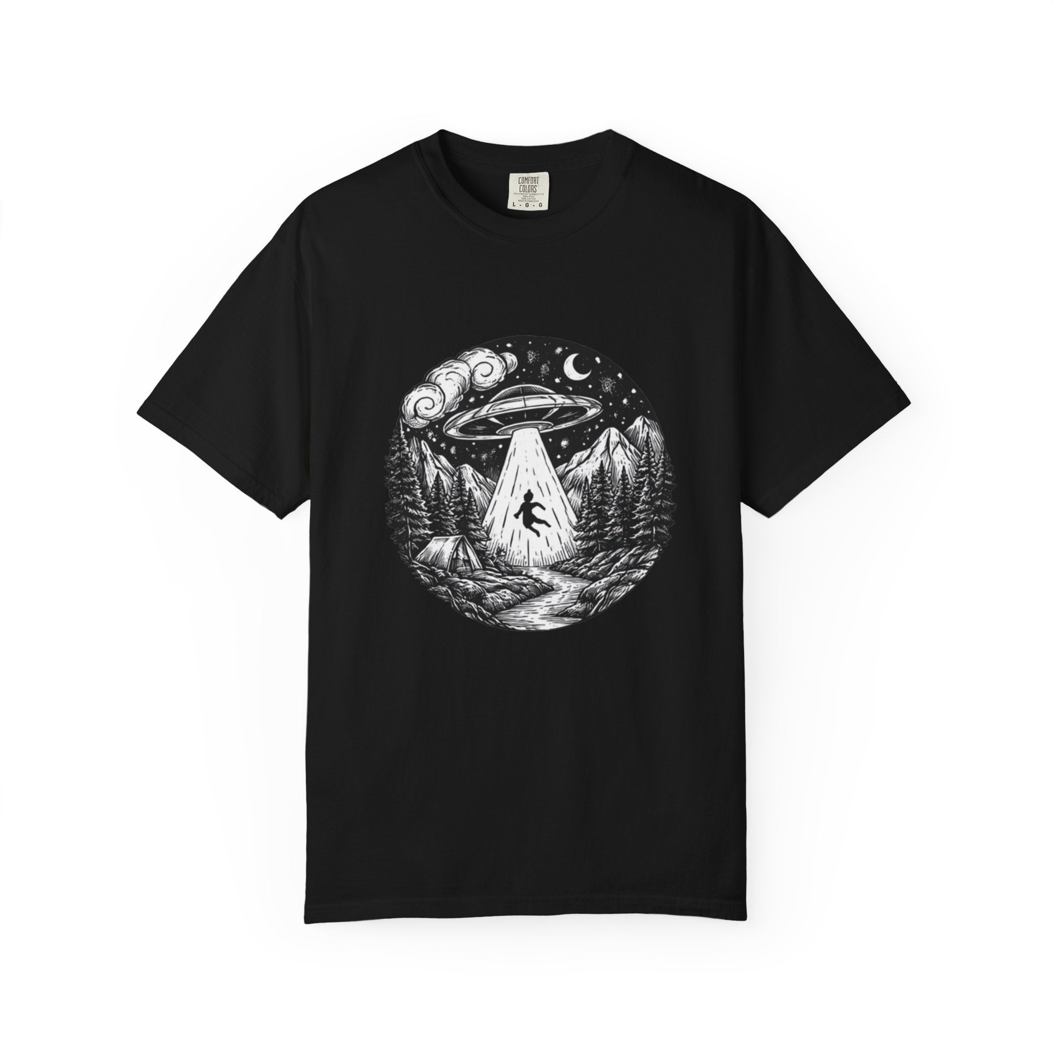 Alien Abduction Forest T-Shirt | Retro UFO Nature Graphic Tee