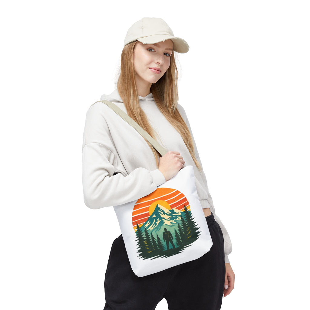 Retro Hiking Mountainscape Sunset Tote Bag