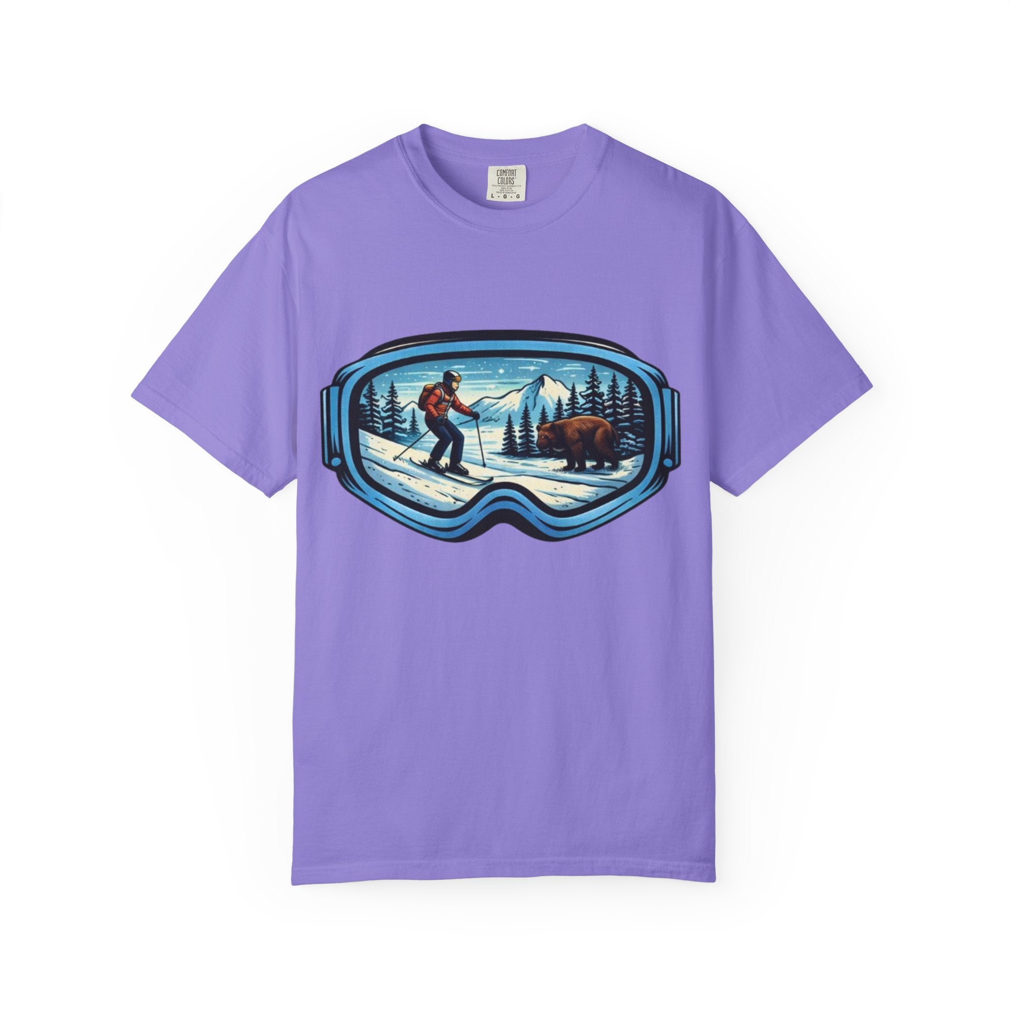 Ski Goggles Scenic T‑Shirt | Skier and Bear Mountain Winter Graphic Tee