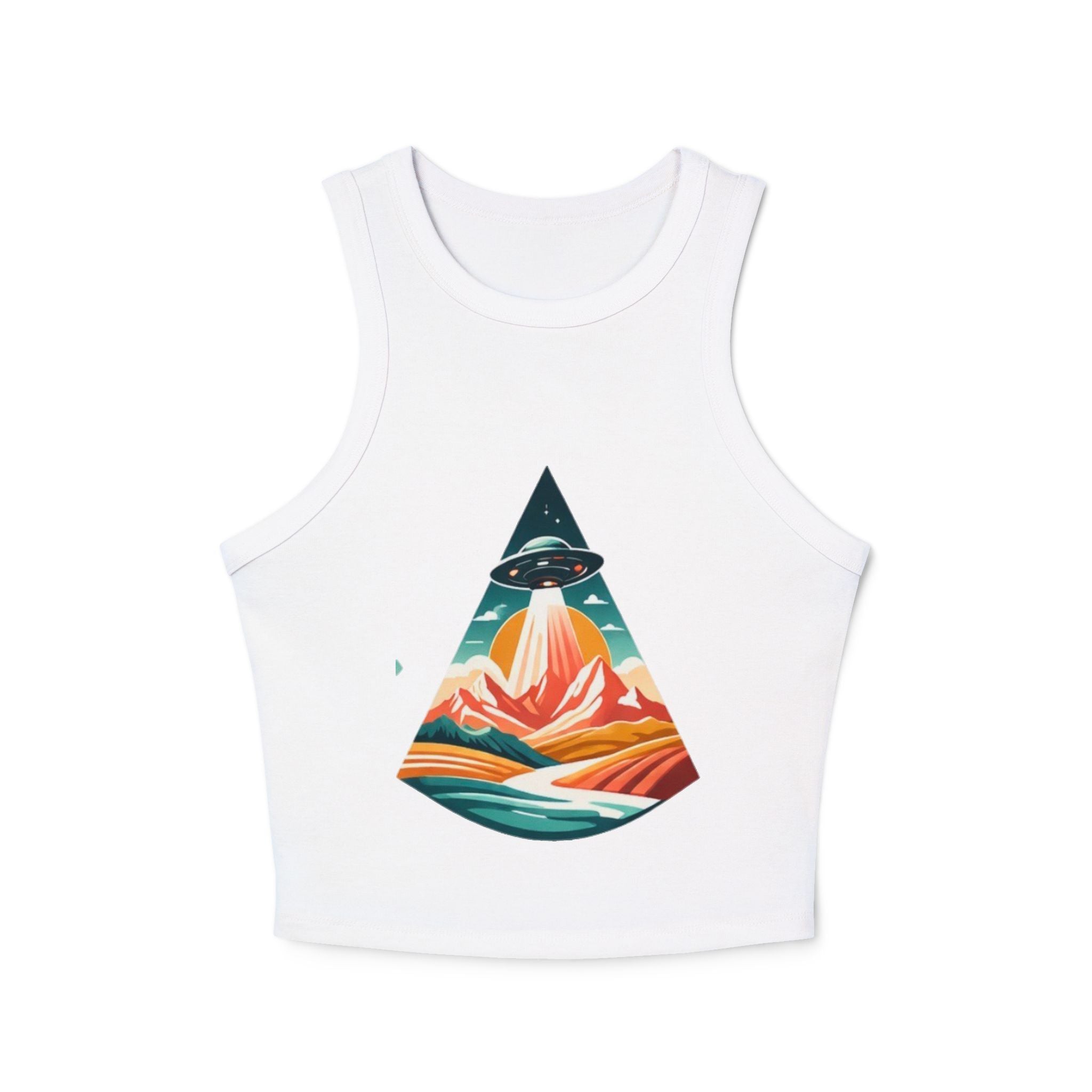 Ribbed Racer Tank Top | Retro UFO Mountain Graphic