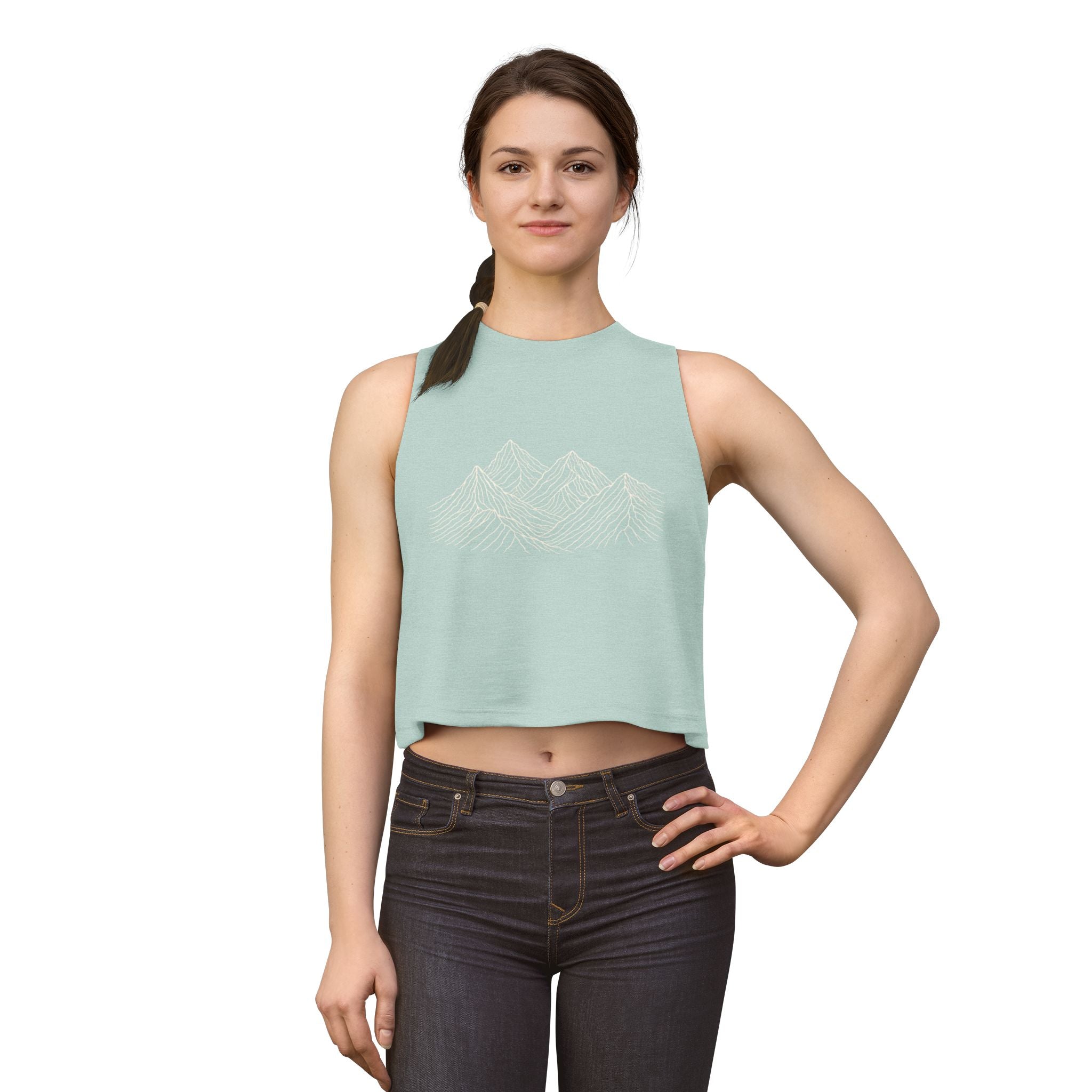 Mountain Line Art Crop Top | Women's Scenic Graphic Tank for Outdoor Lovers