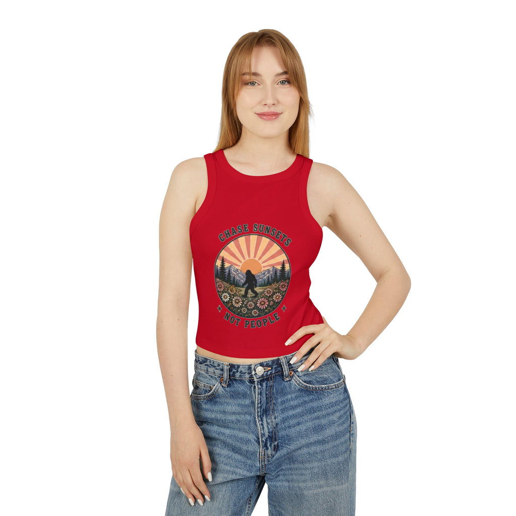 Racer Tank | "Chase Sunsets Not People" Retro Sunset Floral Adventure Tank